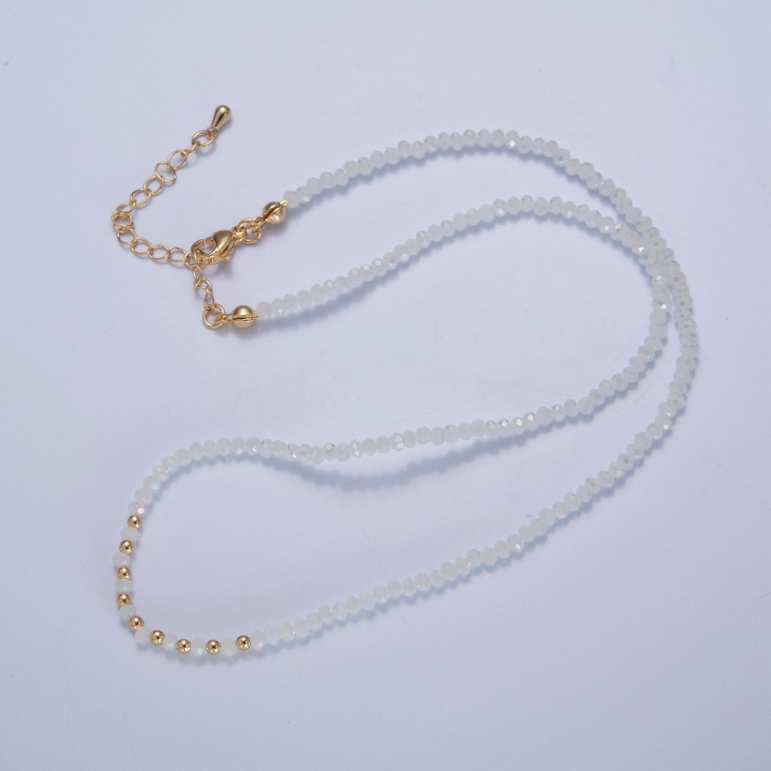 Dainty Pastel Color Glass Beaded Necklace Faceted Rondell Beads Necklace WA-1034 - DLUXCA