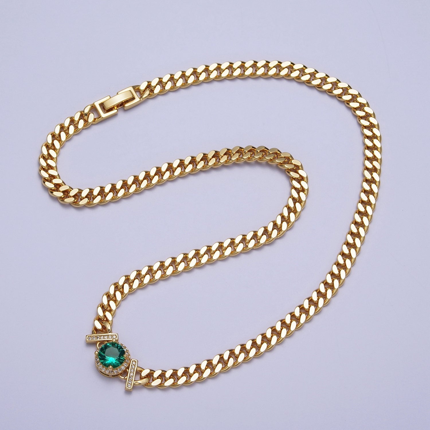 Micro Paved Round Cubic Zirconia Stones Gold Cuban Curb Chain Necklace | WA-1098 -- WA-1104 - DLUXCA