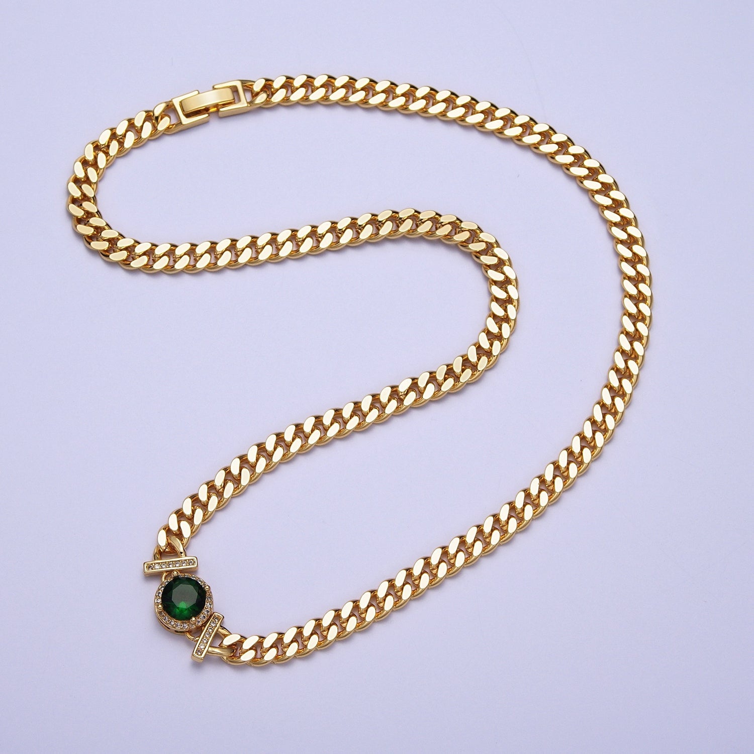 Micro Paved Round Cubic Zirconia Stones Gold Cuban Curb Chain Necklace | WA-1098 -- WA-1104 - DLUXCA