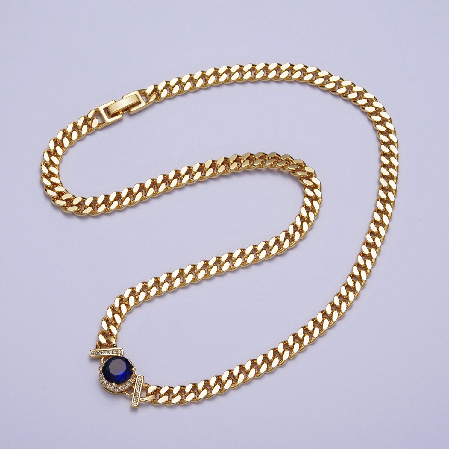 Micro Paved Round Cubic Zirconia Stones Gold Cuban Curb Chain Necklace | WA-1098 -- WA-1104 - DLUXCA