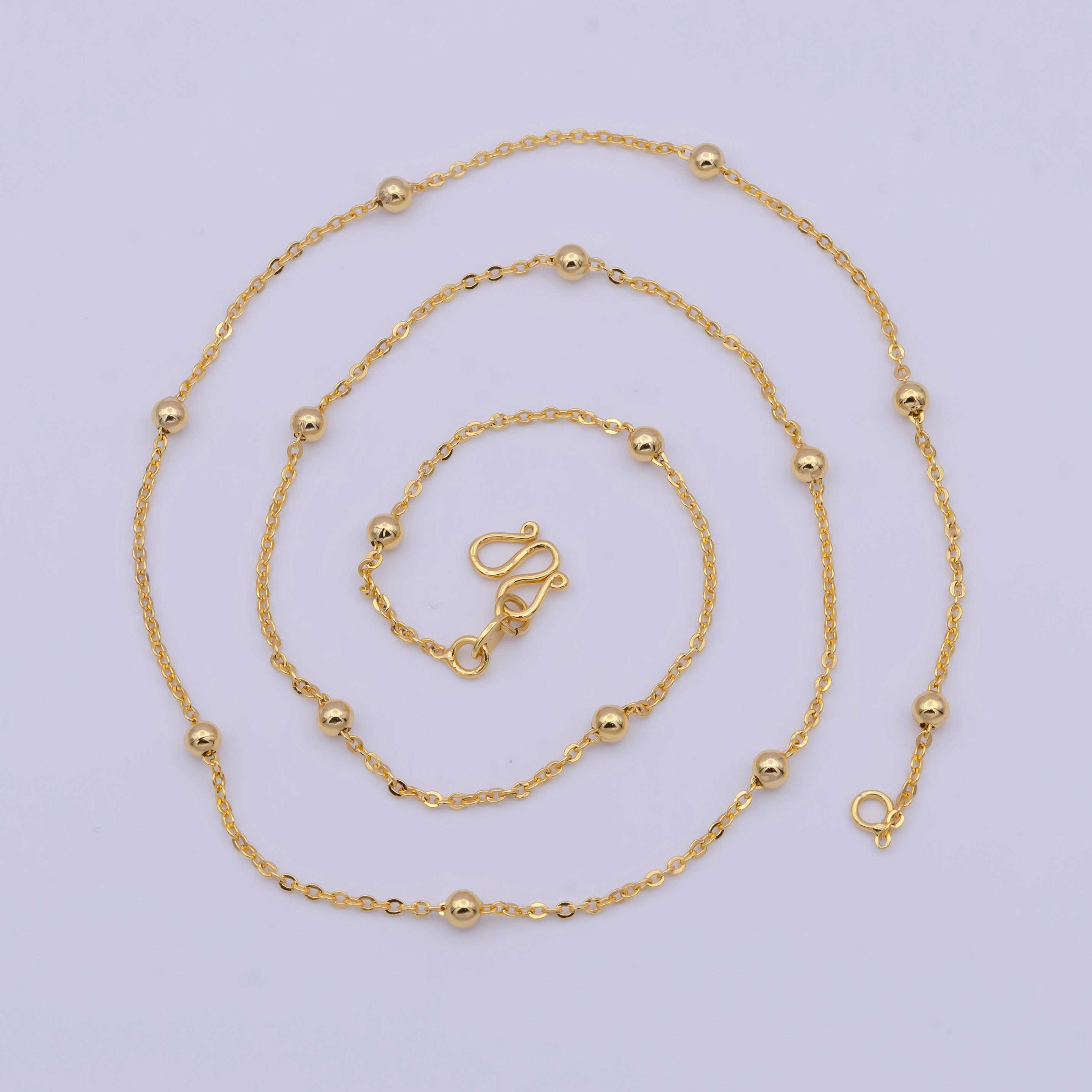 Beaded Chain Gold Satellite Necklace, Dainty Beaded Necklace, Layering Beaded Chain, Delicate Necklace Ready to Wear with W Clasp WA-1131 - DLUXCA