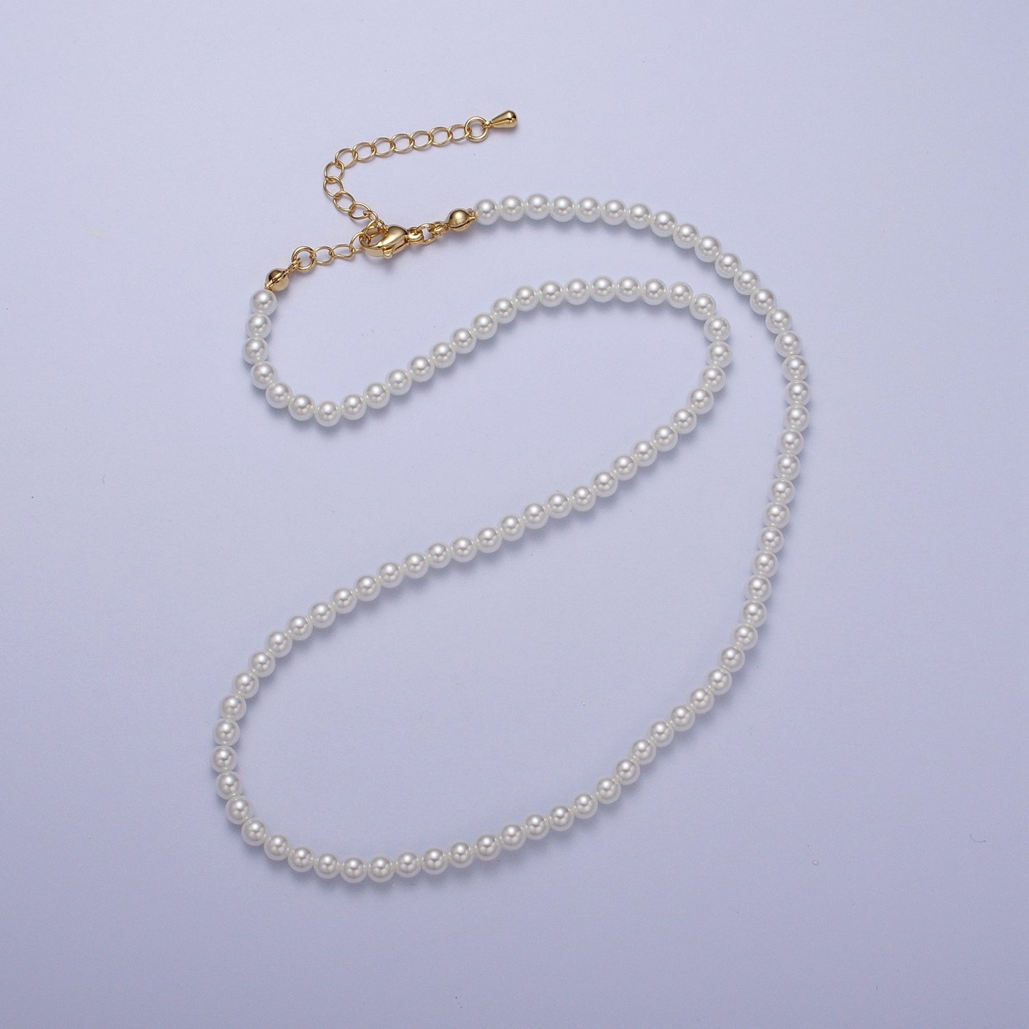 Gold Filled 17 Inch Round White/Pink Shell Pearl Layering Choker Necklace in Silver & Gold | WA-1176, WA-1177, WA-1178, WA-1179, WA-1180 - DLUXCA