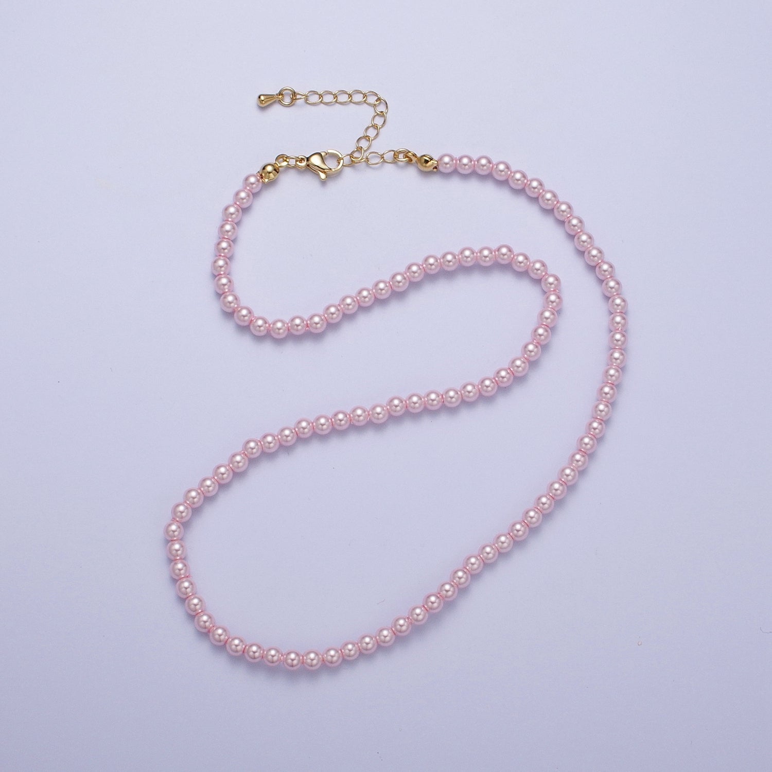 Gold Filled 17 Inch Round White/Pink Shell Pearl Layering Choker Necklace in Silver & Gold | WA-1176, WA-1177, WA-1178, WA-1179, WA-1180 - DLUXCA