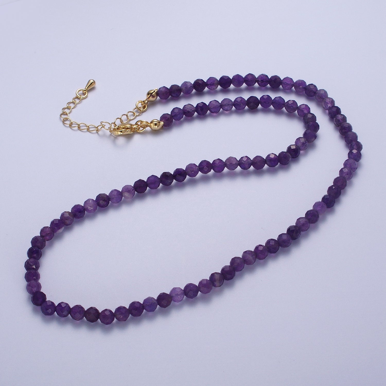 4.3mm Multifaceted Dark Purple Amethyst Gemstone 16.5 Inch Choker Necklace | WA-1185 - DLUXCA