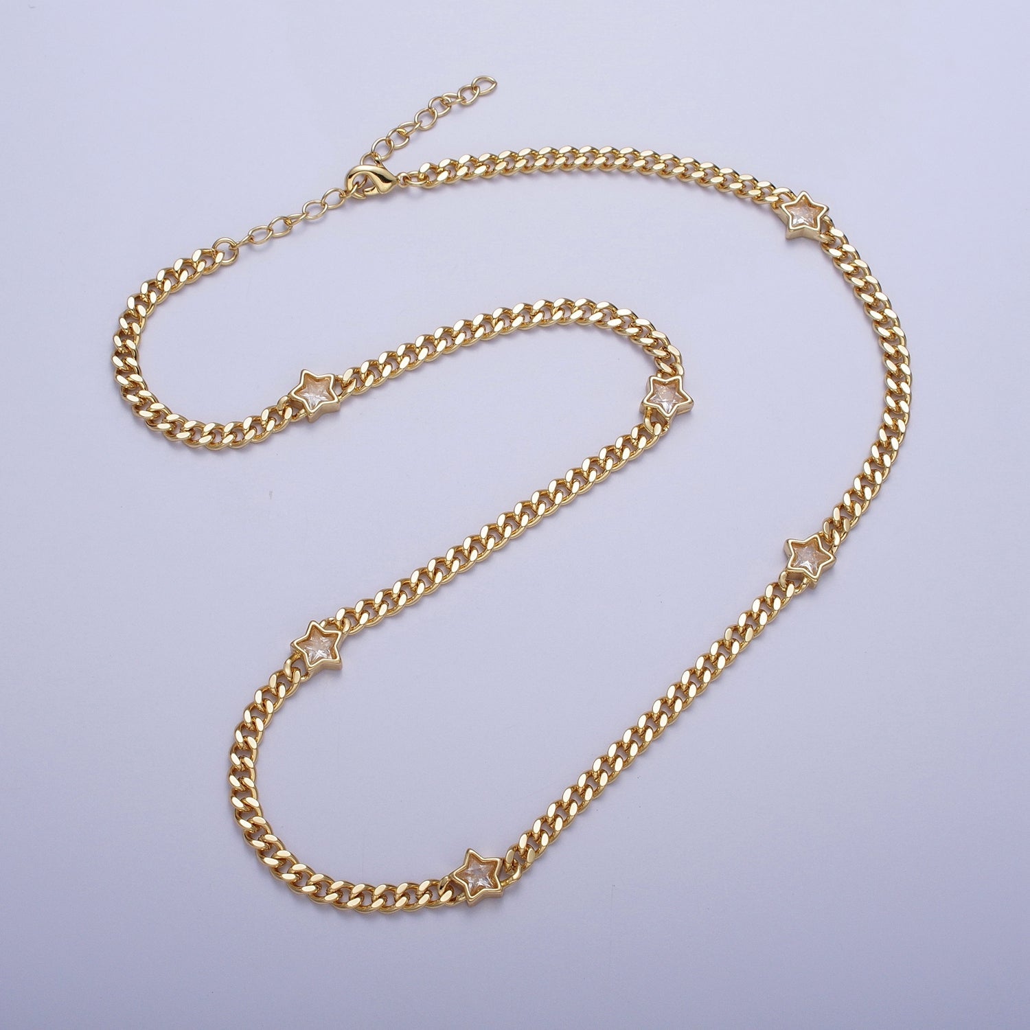 24K Gold Filled Celestial Star Cubic Zirconia 18 Inch Curb Chain Necklace | WA-1271--WA1273, WA-1357--WA-1359 - DLUXCA