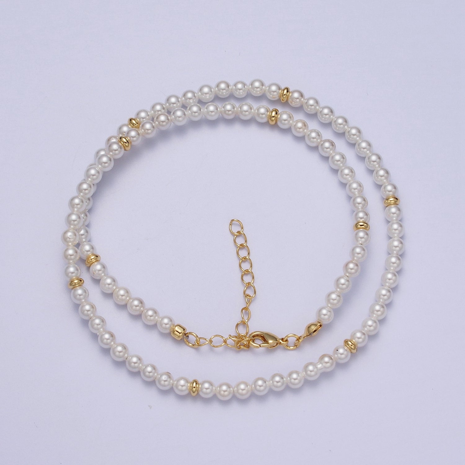 5mm, 6mm White Round Shell Pearl Gold Beaded 15.5 Choker Necklace | WA-1303 WA-1304 - DLUXCA