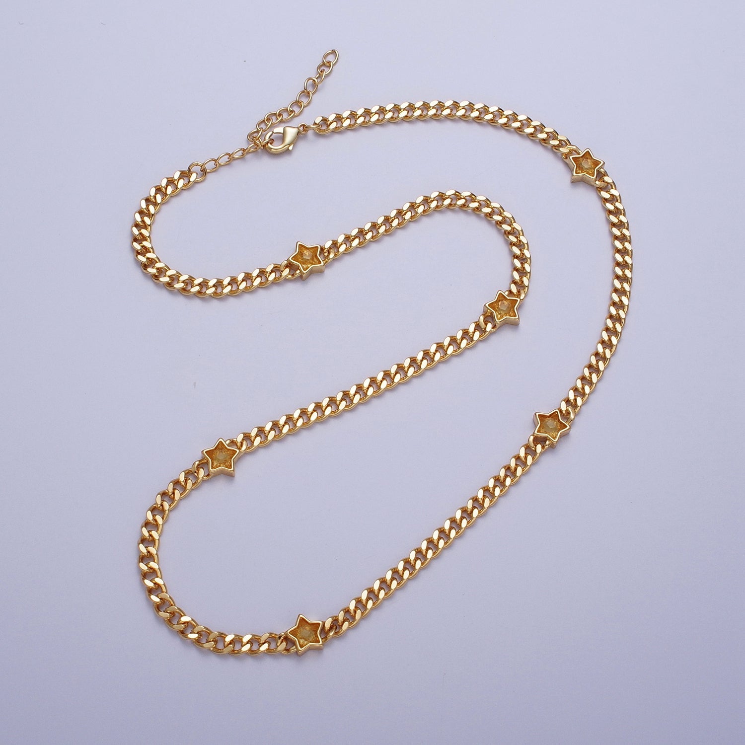 24K Gold Filled Celestial Star Cubic Zirconia 18 Inch Curb Chain Necklace | WA-1271--WA1273, WA-1357--WA-1359 - DLUXCA