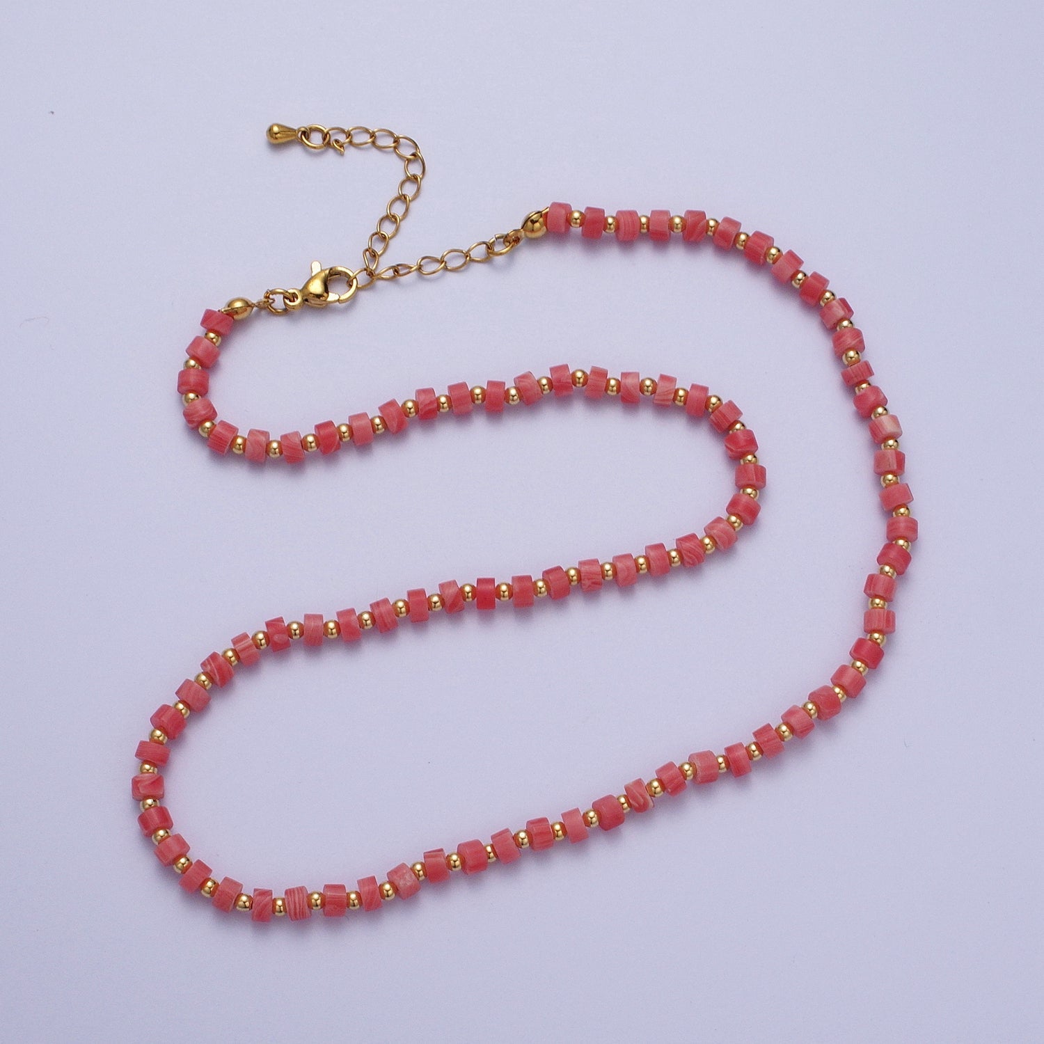 Gold Filled Red Coral Rondelle Heishi Gemstone Gold Spacer Beads 15.5 Inch Choker Necklace | WA-1433 - DLUXCA
