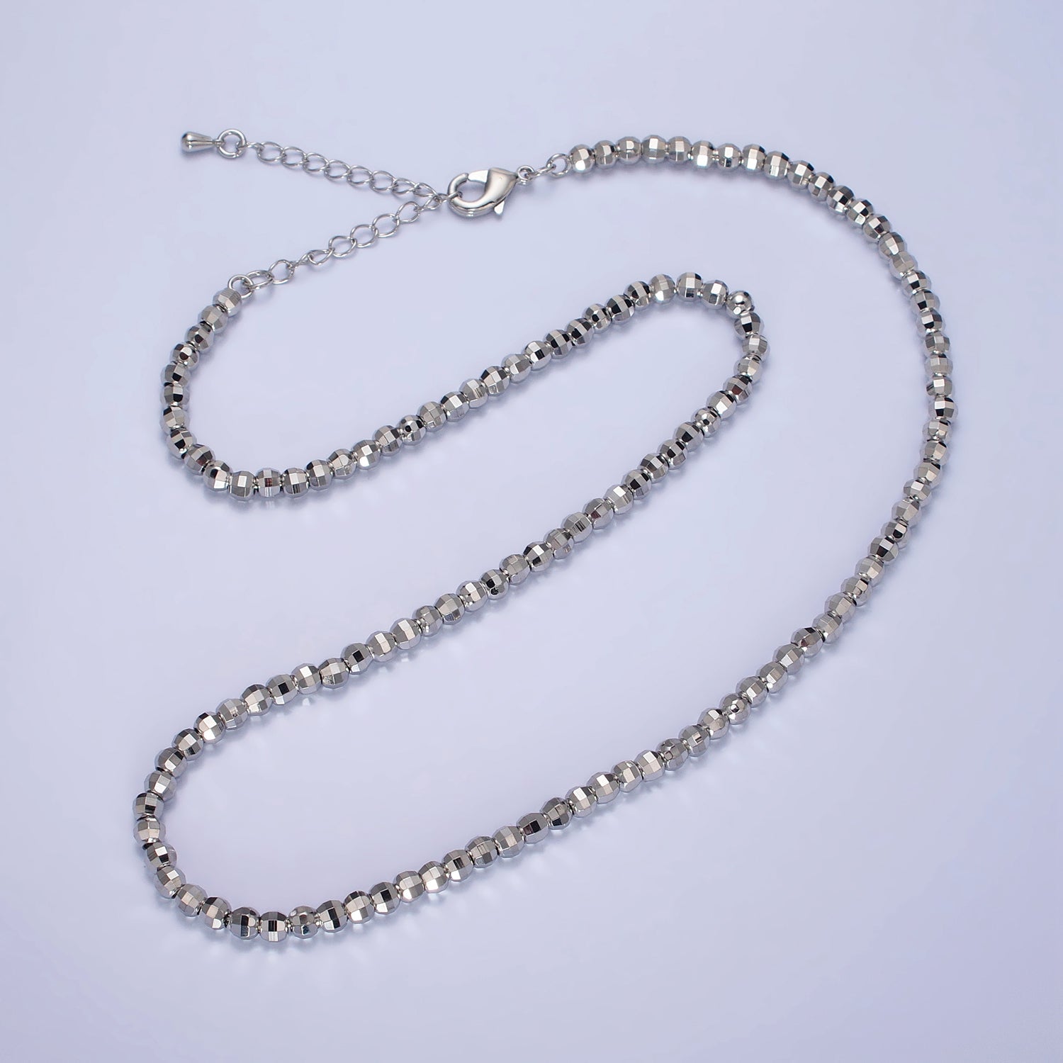 17.5 Inch Gold, Silver 3.5mm, 2.5mm Multi faceted Disco Ball Bead Chain Necklace | WA-1564 WA-1565 - DLUXCA