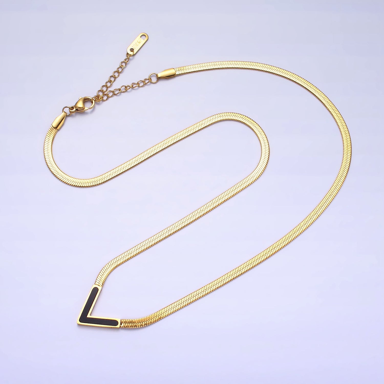 Stainless Steel Black Arrow 3mm Snake Herringbone 17 Inch Geometric Chain Necklace | WA-1628 - DLUXCA