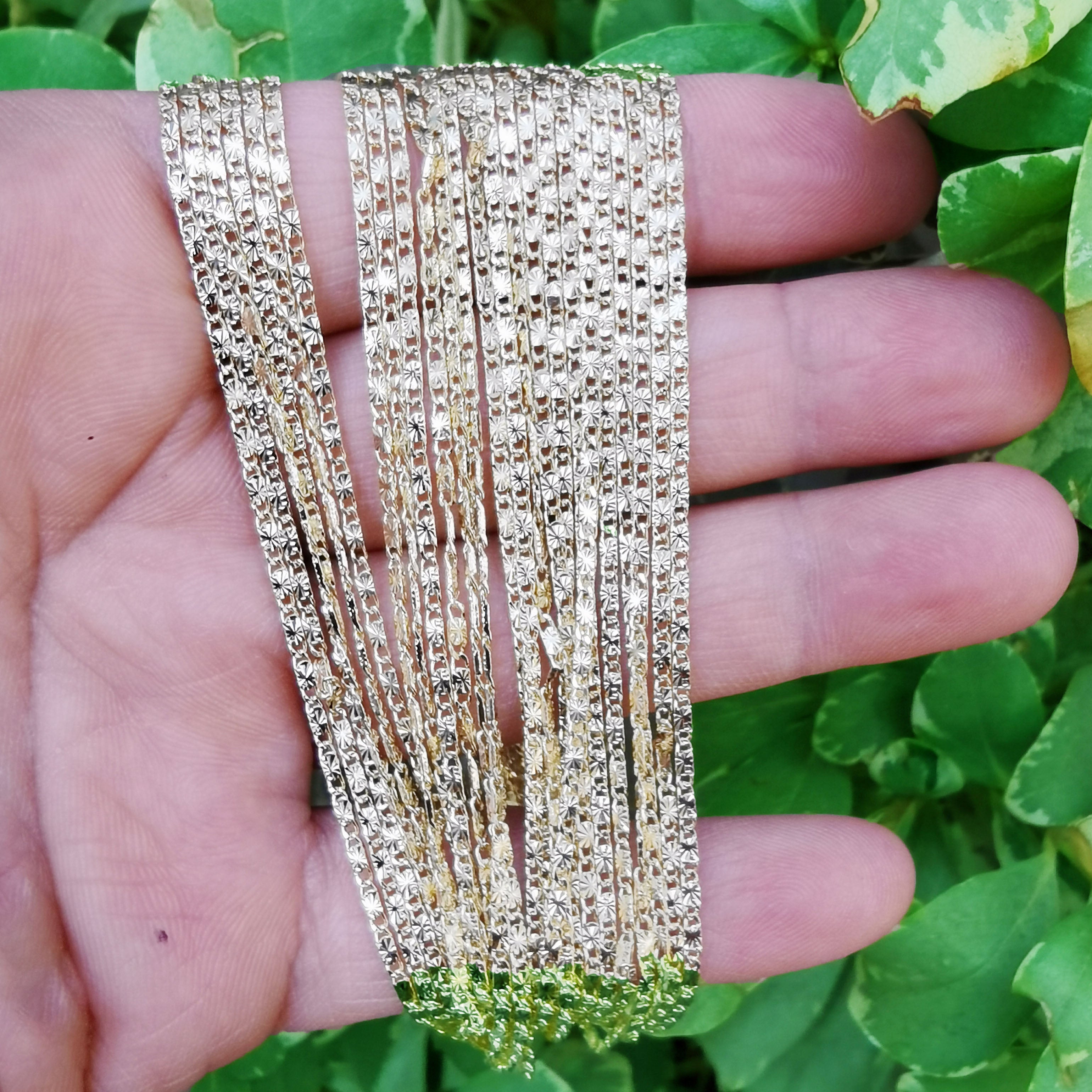 14K Gold Filled 1.6mm Sunburst Unique Link 19.6 Inch Layering Chain Necklace | WA-270 - DLUXCA
