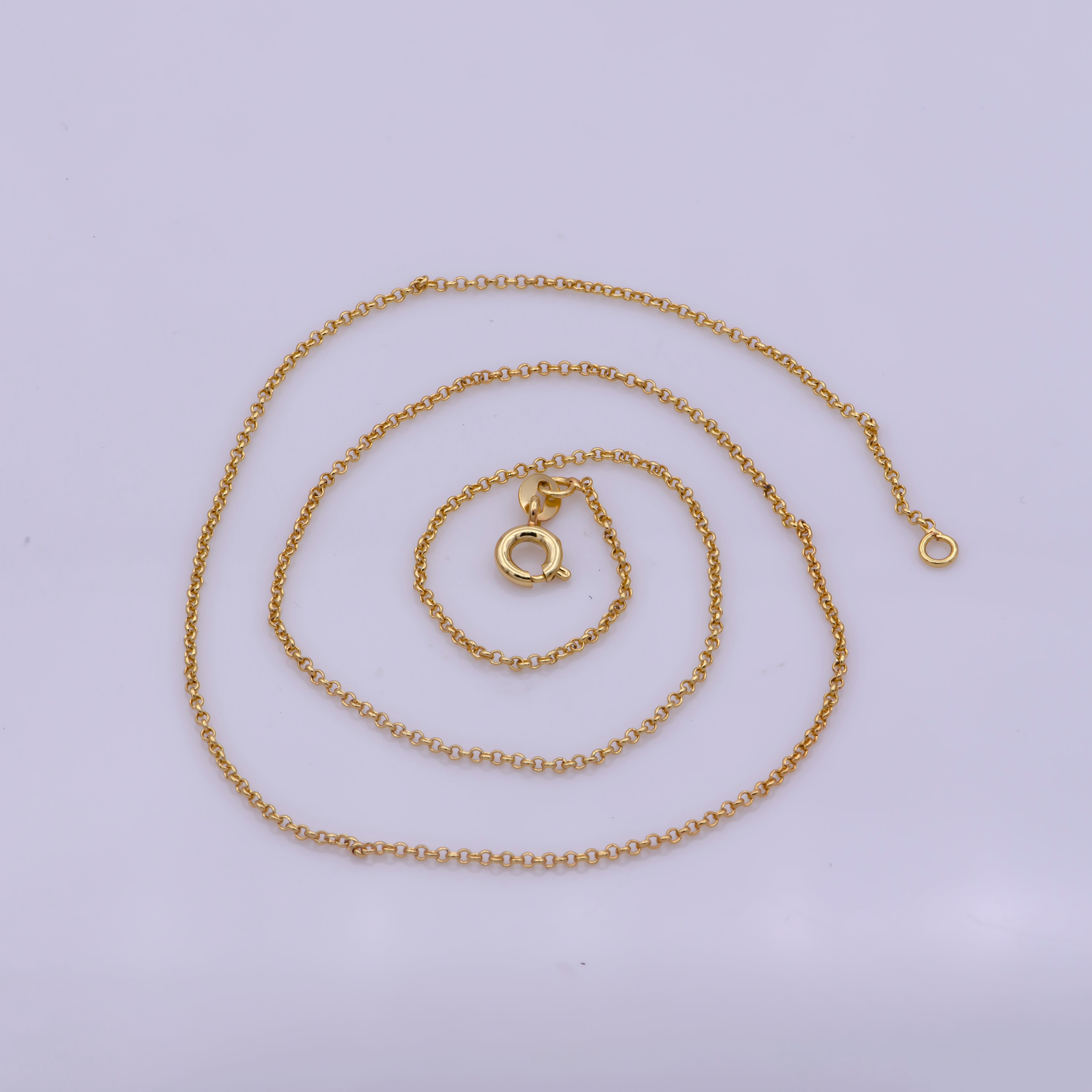 17.5" Ready To Use 16K Gold Filled Thin Rolo Necklace Chain, Layering Rolo Necklace, Dainty 1.4mm Rolo Necklace For Pendant & Charm Necklace Making, Rolo Necklace w/Spring Ring - DLUXCA