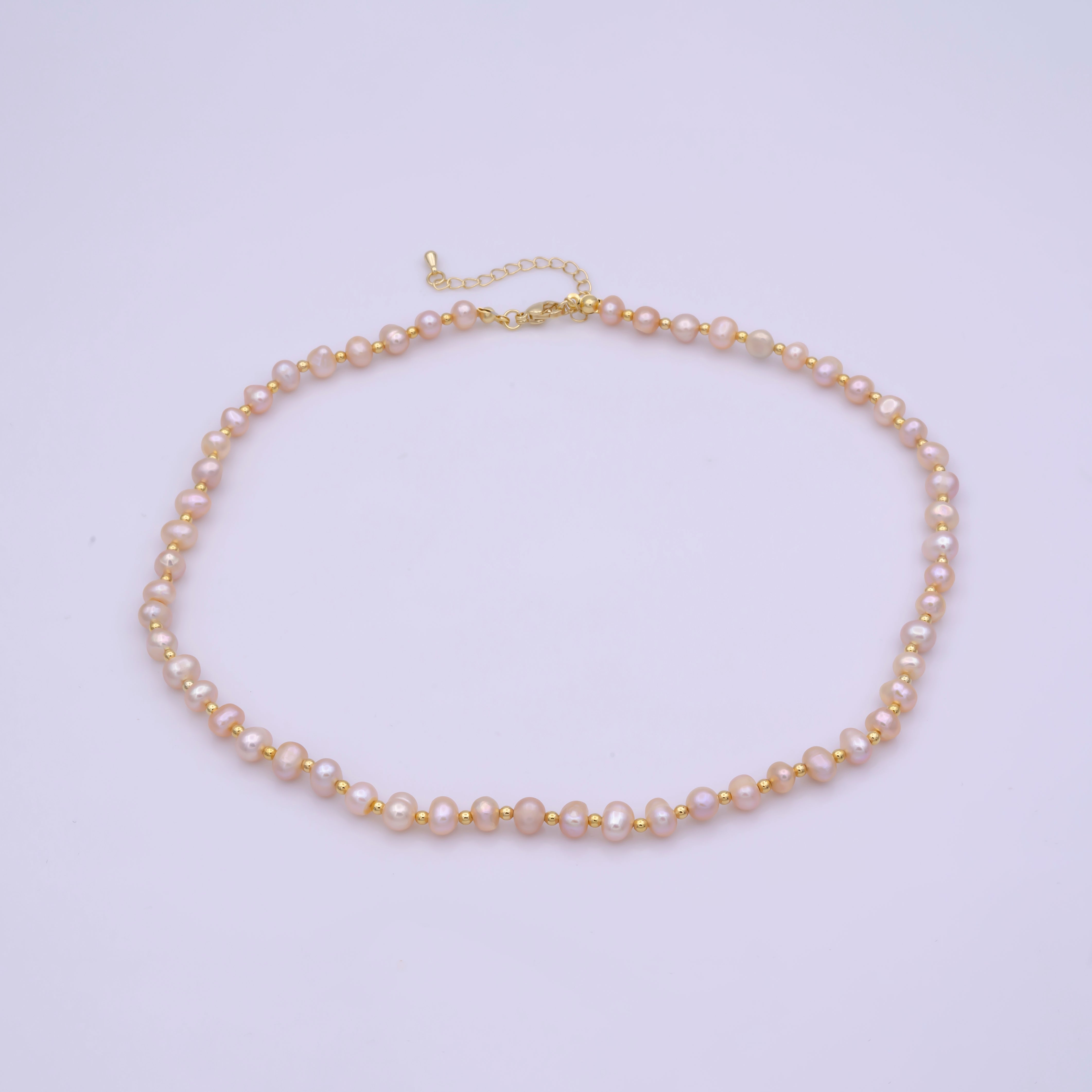 Pink Pearl Necklace | Pink Fresh Water Pearls | Classic Real Pearl Necklace 16.7 inch + 2 inch extender - DLUXCA
