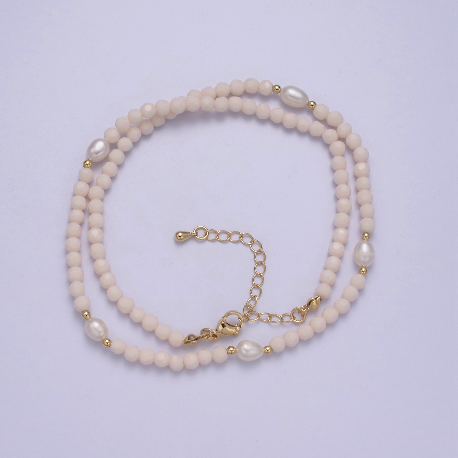 Pearl with Off White Glass Beaded Necklace, White Faceted Rondell Beads Necklace WA-608 - DLUXCA
