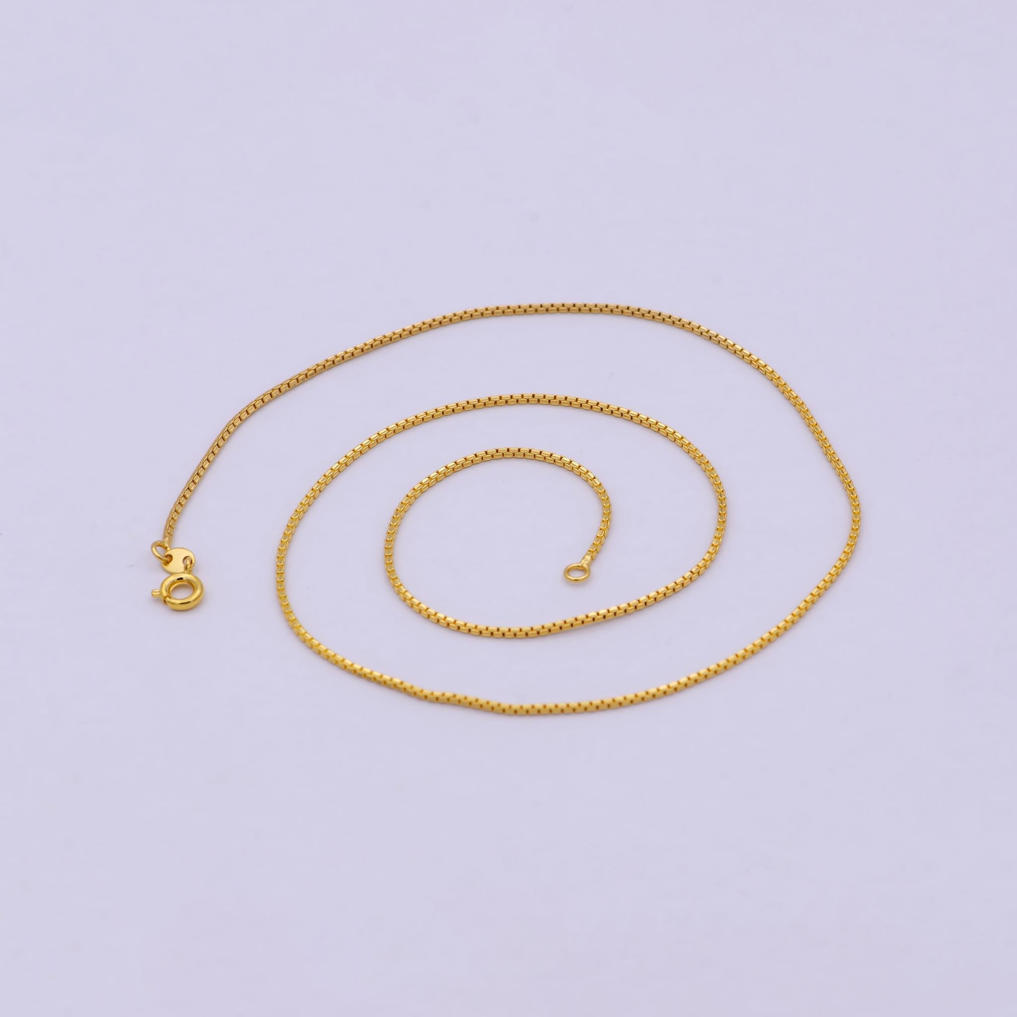 17.7 Inch Box Finished Chain, Dainty 1.1mm 24K Gold Plated Box Necklace with Spring Ring WA-624 - DLUXCA