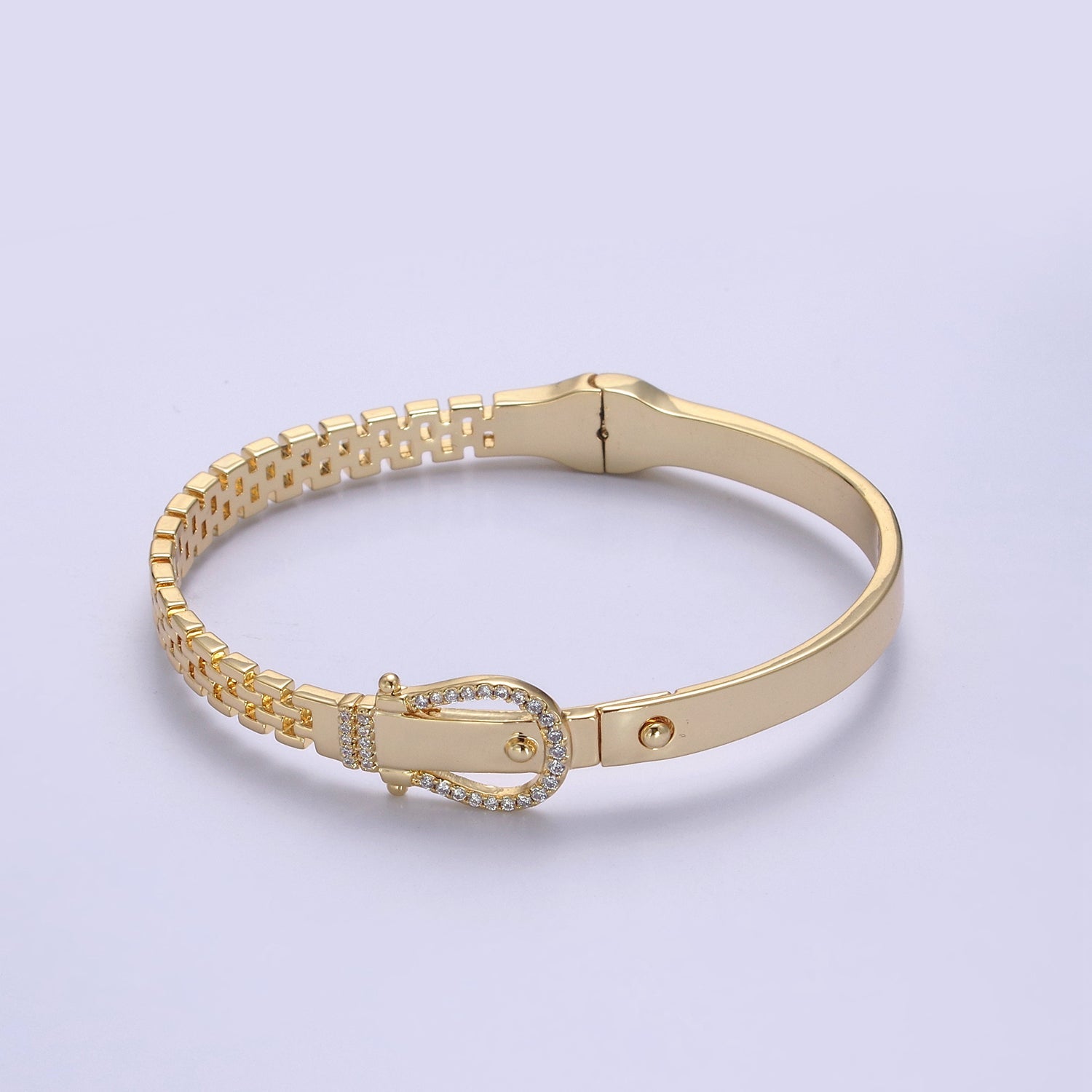 Belt Buckle Bracelet Crystal Belt Bangle Gold Band Cubic Zirconia Stackable Jewelry Fashion Women's WA-689 - DLUXCA