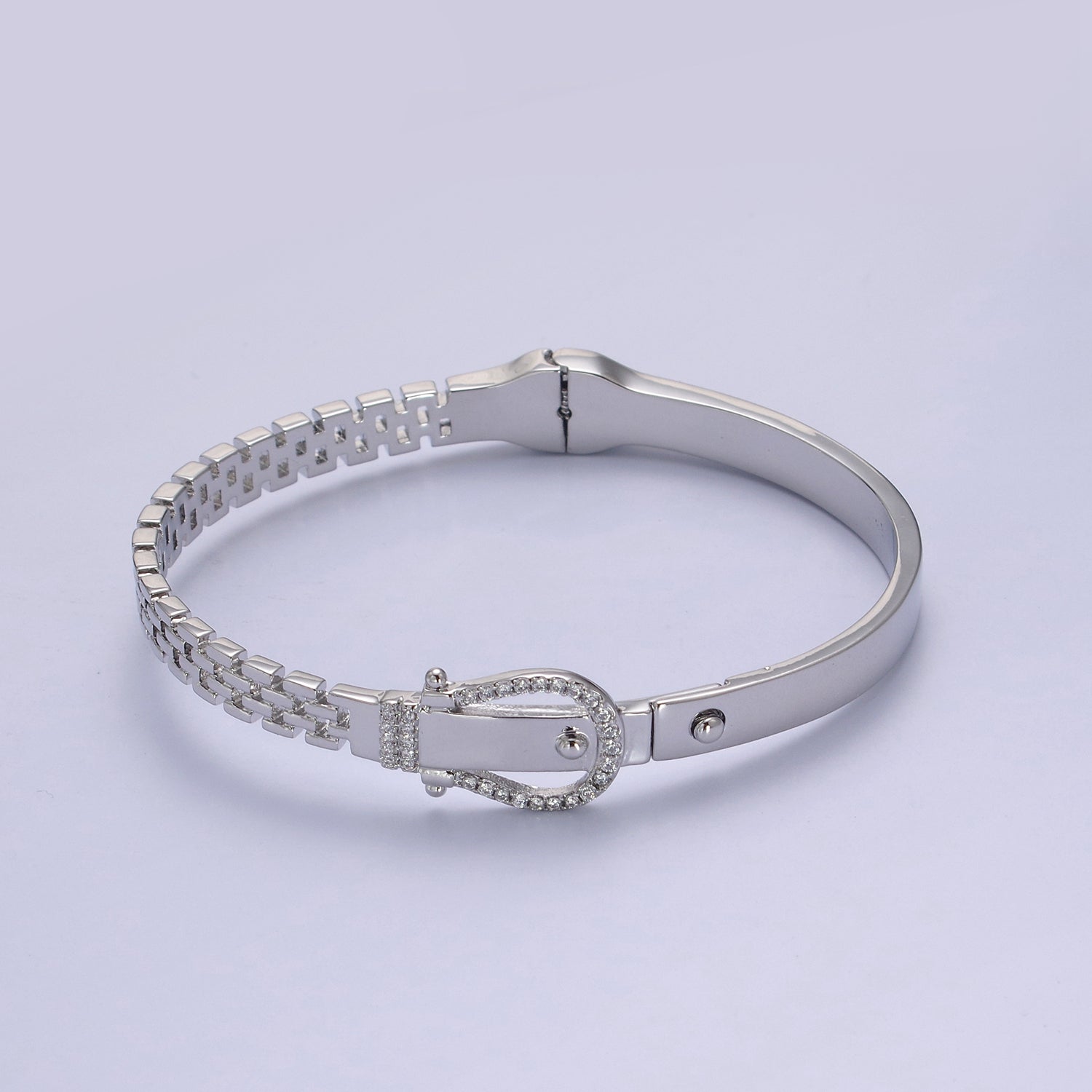 Belt Buckle Bracelet Crystal Belt Bangle Gold Band Cubic Zirconia Stackable Jewelry Fashion Women's WA-689 - DLUXCA