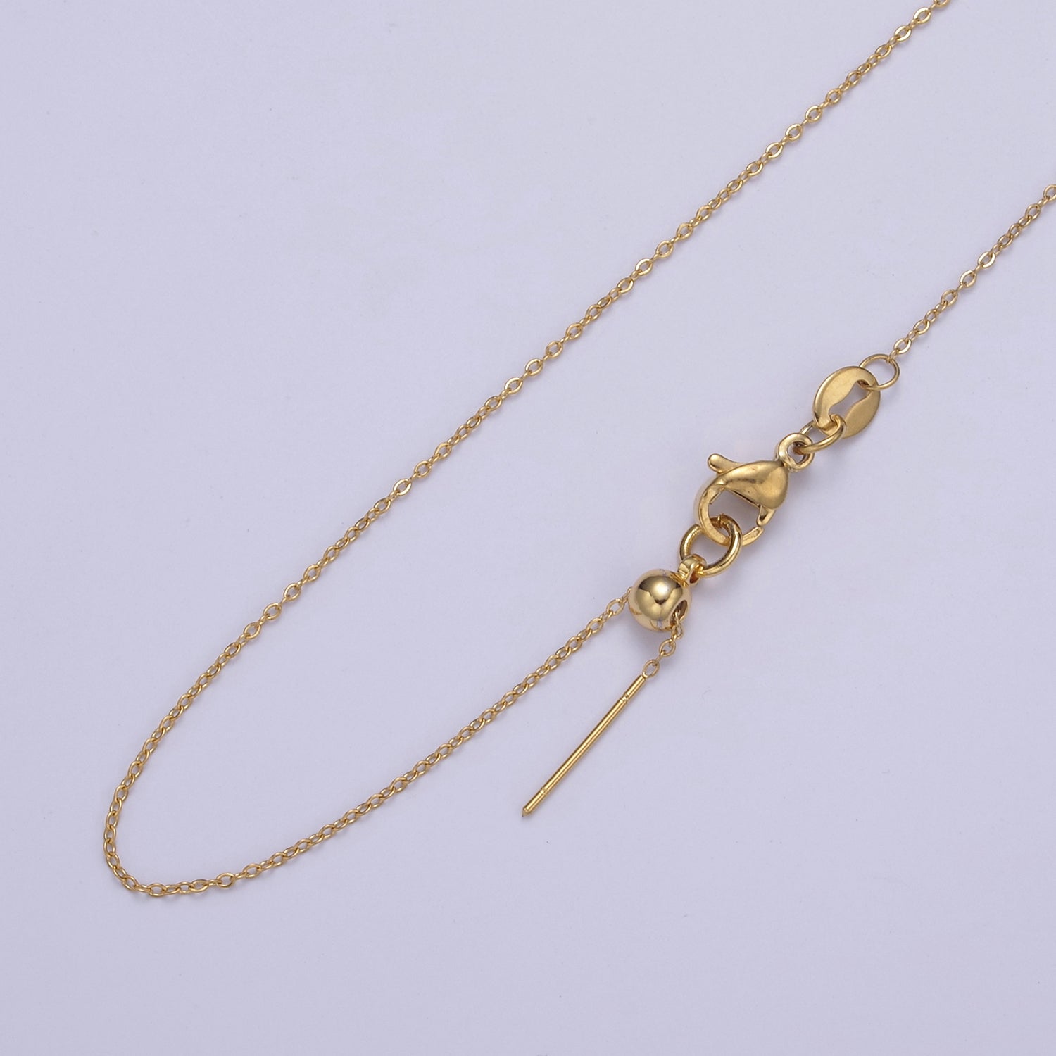 Fine 14k Gold Filled Chain Necklace, Adjustable Gold Chain, Fine Cable Link Neck Chain, Thin Simple Layering Chain 19" long wa-735 - DLUXCA
