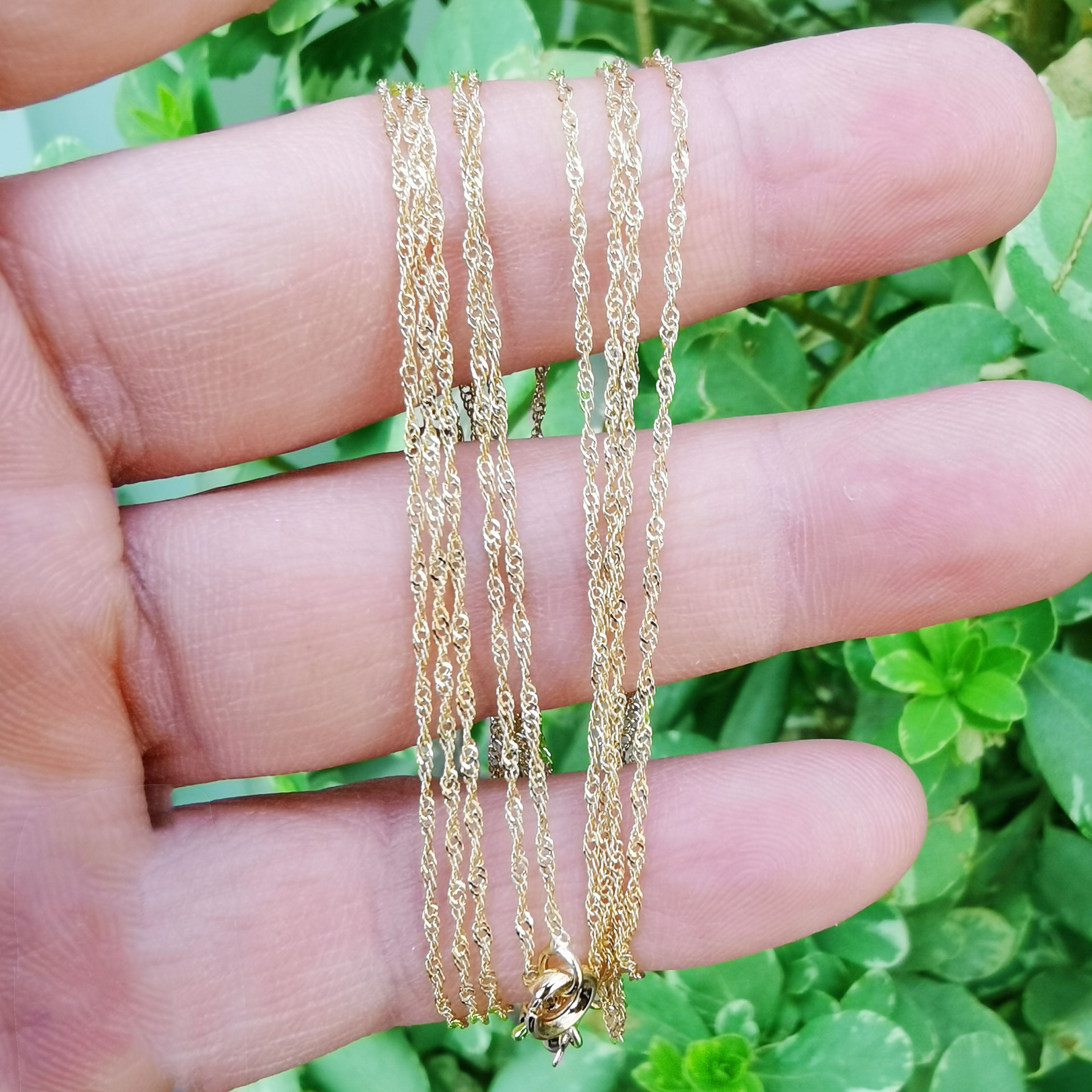 Dainty Singapore Chain Gold Twist Chain Necklace -Finished Twist Link Chain Layering Necklace 1.2mm 17.5 inch ready to wear with Charm, 14K Gold Filled Singapore | WA-774 - DLUXCA