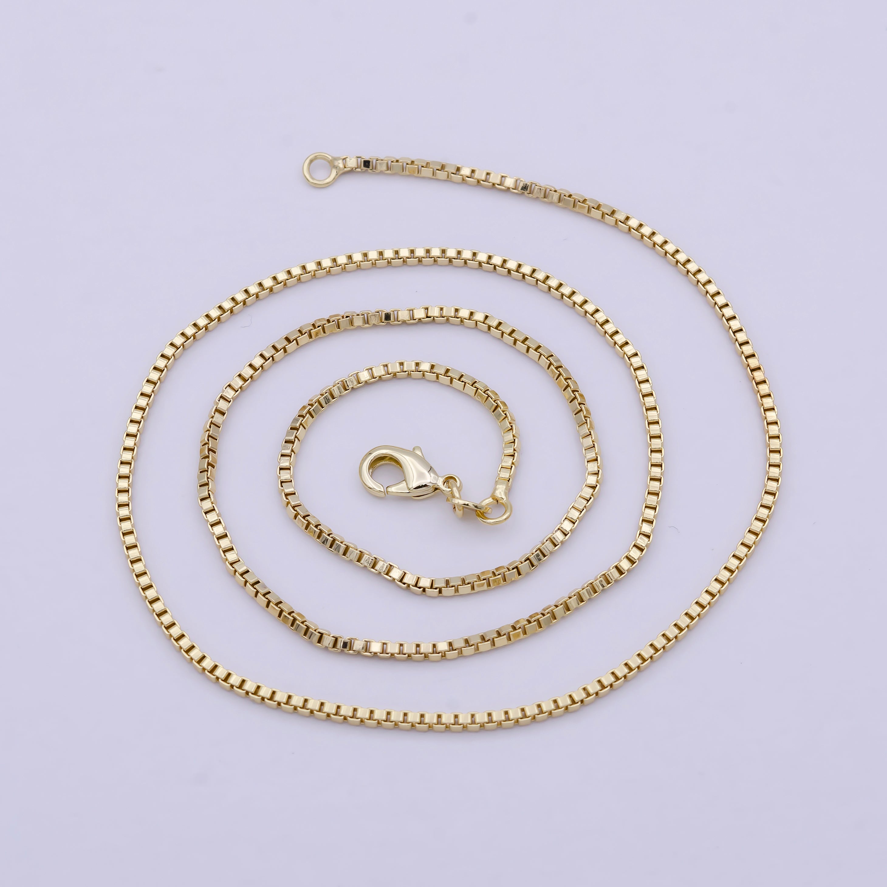 14K Gold Filled Box Chain Necklace 18 Inch Box Chain Necklace, Dainty 1.5mm Box Necklace w/ Lobster Clasp | WA-813 - DLUXCA