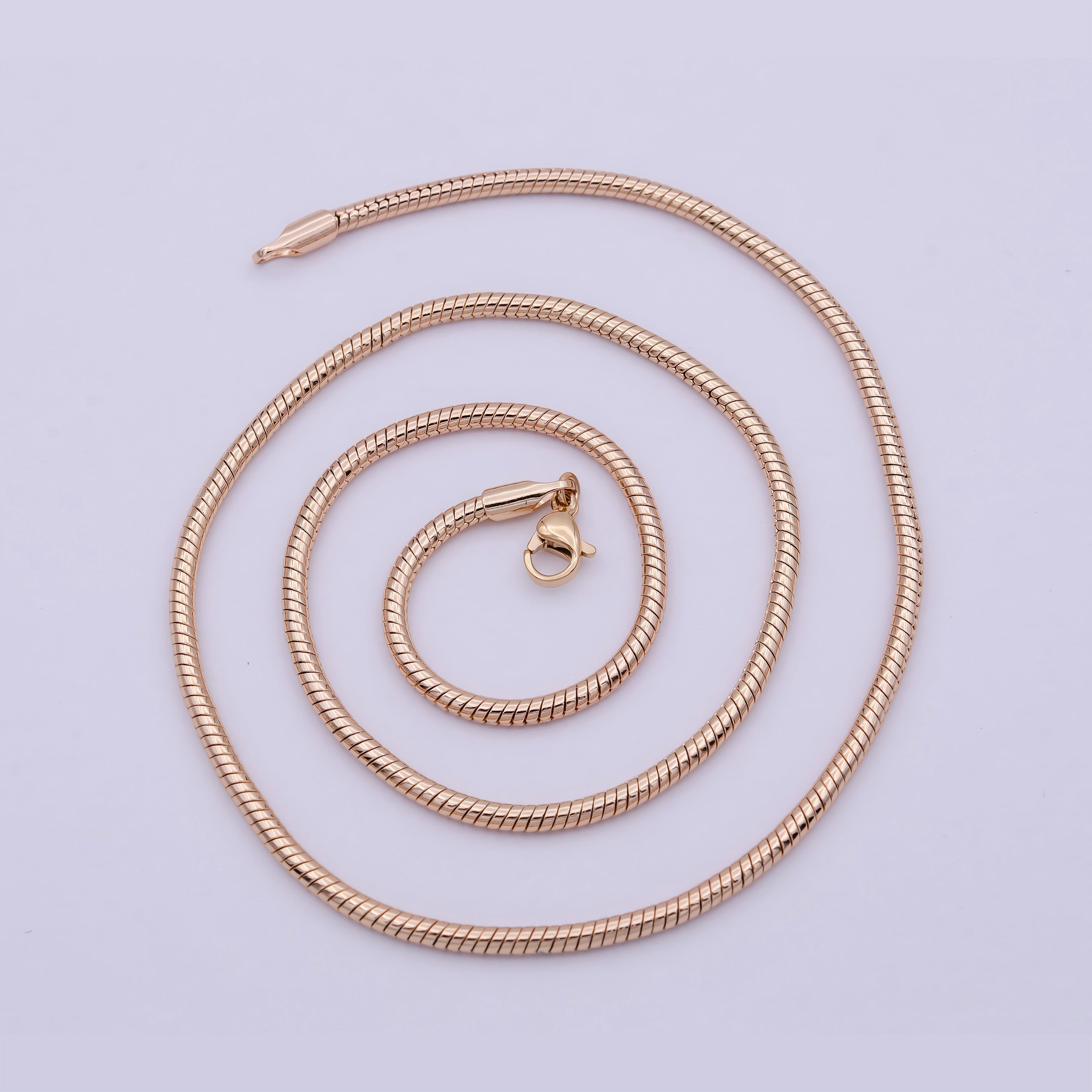 Rose Gold Round Snake Chain Omega Chain Necklace, 18K Gold Filled 2.4mm Width Finished Chain, Layering 19.7 Inch Omega Necklace with Lobster Clasps WA-823 - DLUXCA