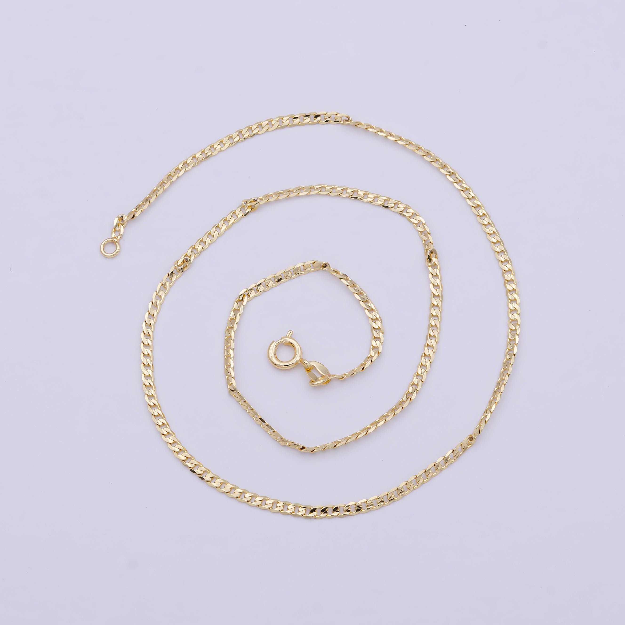 18K Gold Filled Curb Chain Necklace, 17.2 Inch Curb Chain Necklace, Dainty 2.2mm Link Necklace w/ Spring Clasp | WA-834 - DLUXCA