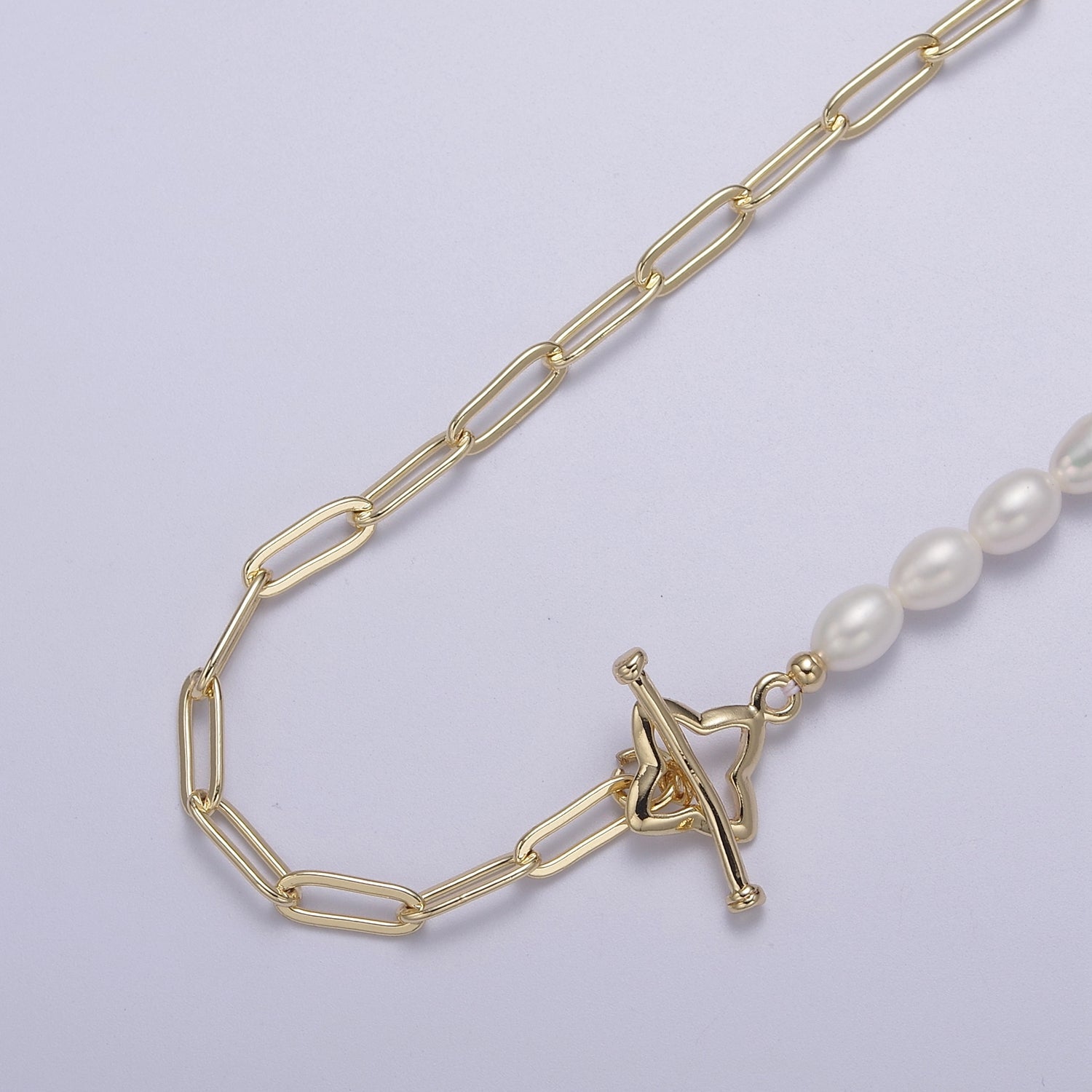 18k Gold Filled Paperclip Chain with Freshwater Pearls Layering Necklace Dainty Paperclip WA-862 - DLUXCA