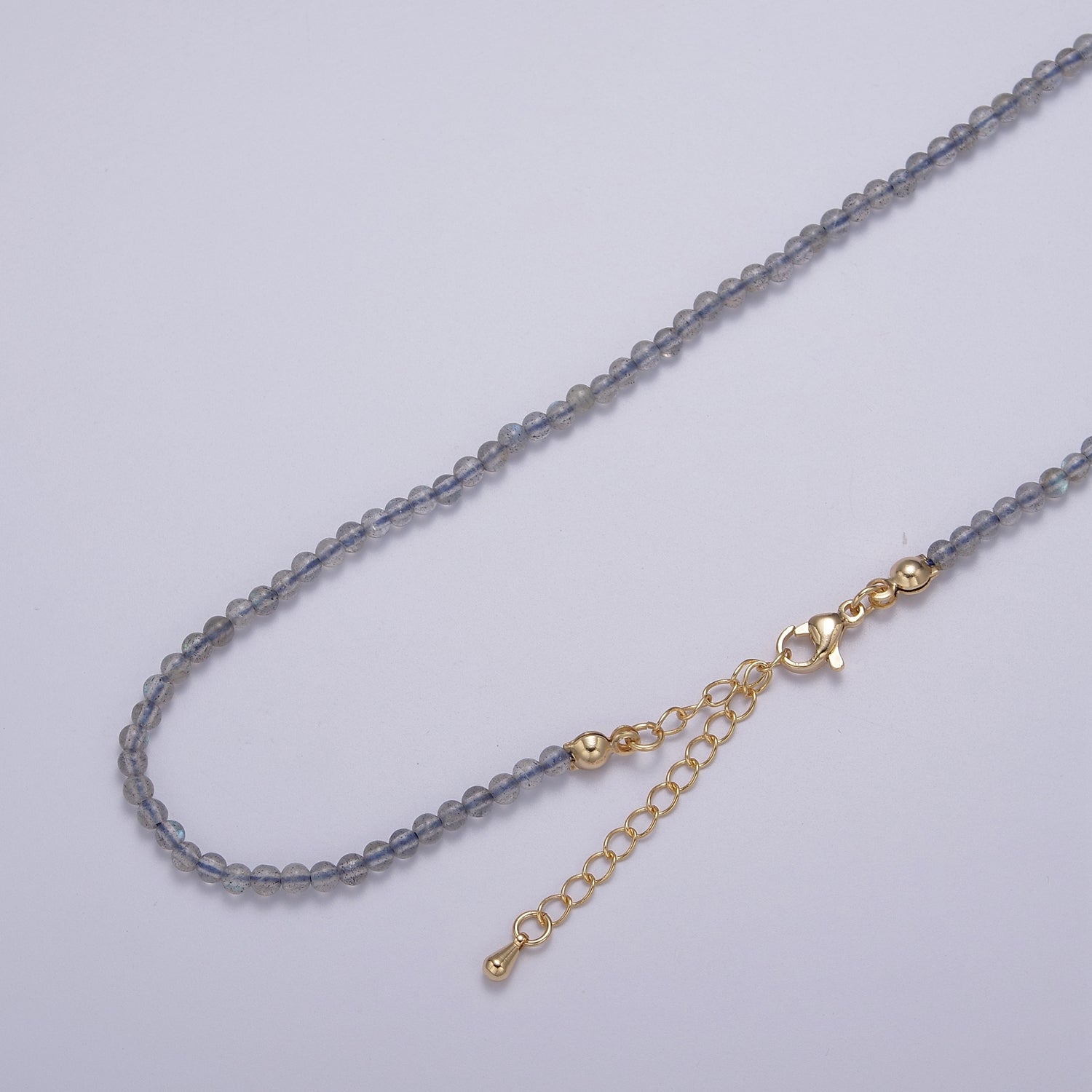 Moonstone Beaded Necklace 3.2mm Rainbow Moonstone Beads Necklace, Dainty Handmade Necklace WA-868 - DLUXCA