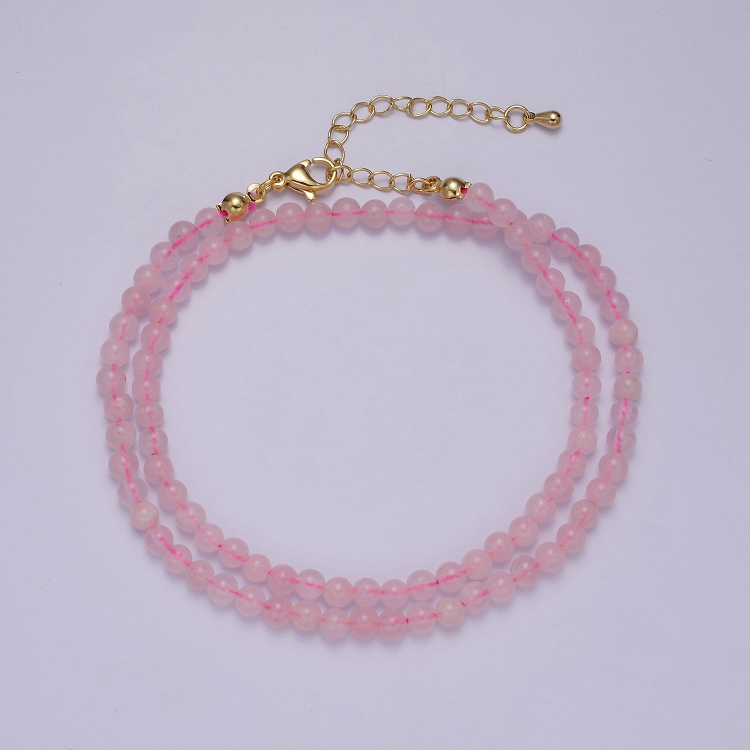 Handmade Pink Quartz Bead Neklace for Layering Jewelry WA-875 - DLUXCA