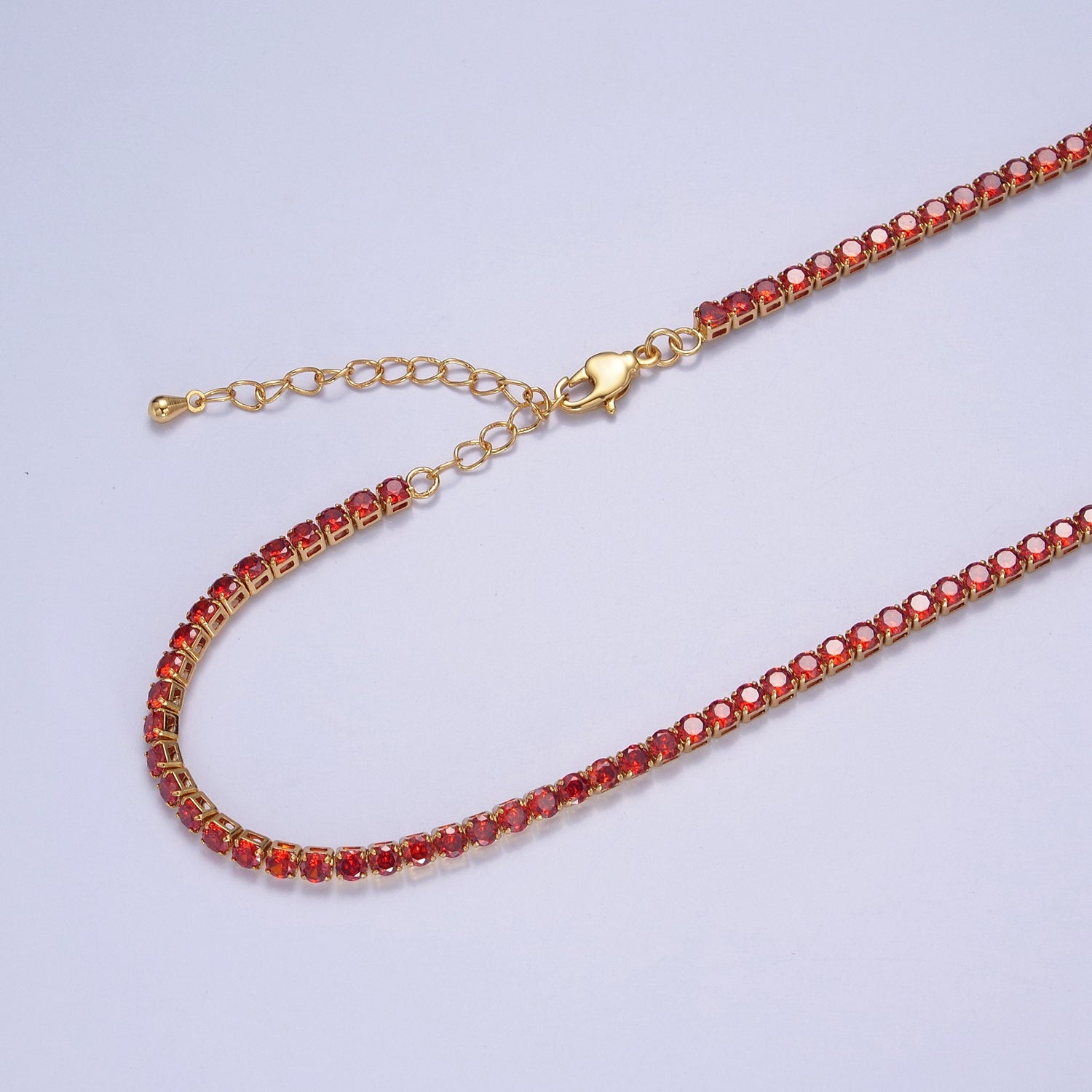 Peach, Red, Yellow Tennis Necklace | 2mm Round Cubic Zirconia Necklace | Diamond CZ Tennis Chain Necklace | Adjustable Layer Necklace - DLUXCA