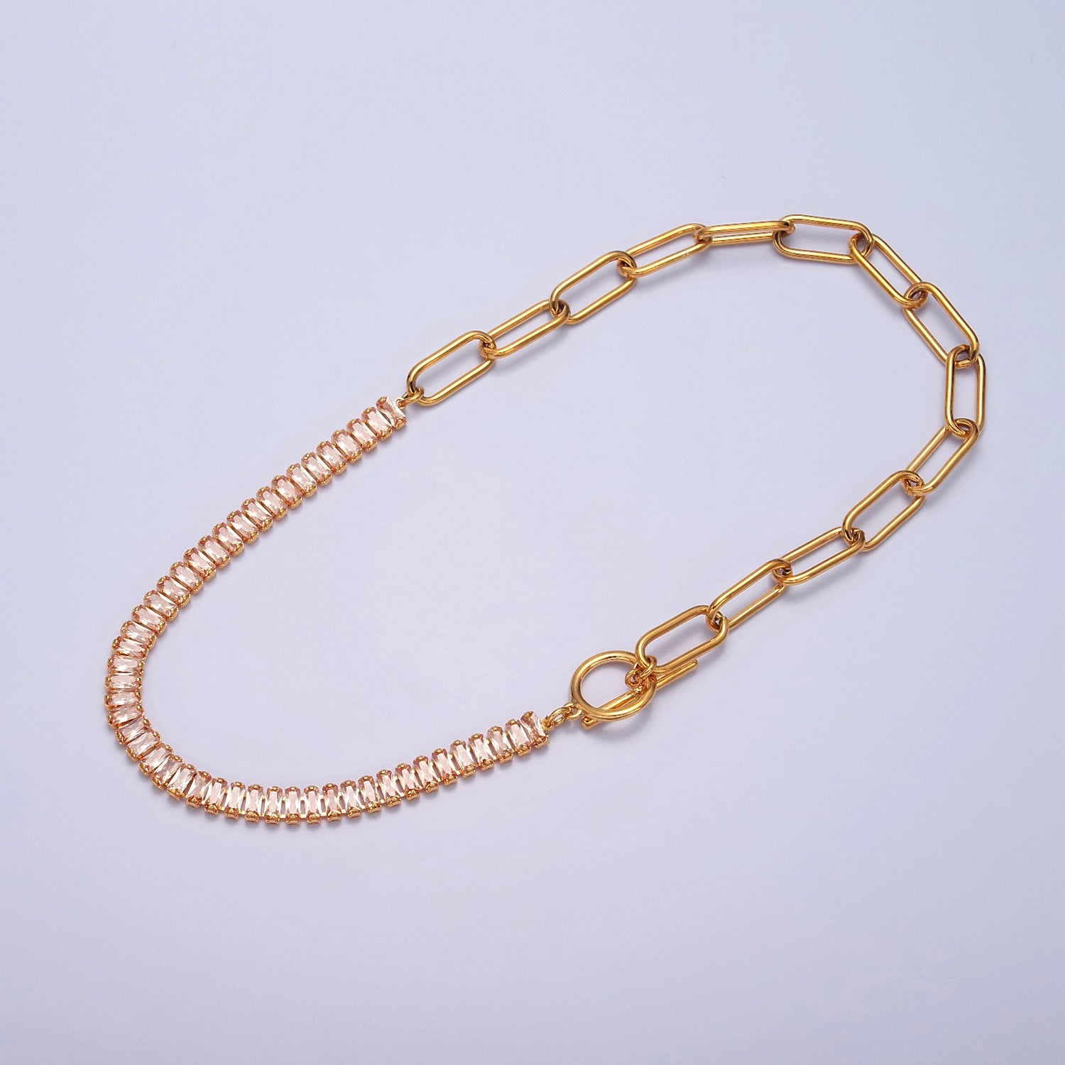 Minimalist Tennis Baguette Necklace 24k gold Filled cz paperclip chain necklace, large link tennis chain  WA-947 WA-948 - DLUXCA