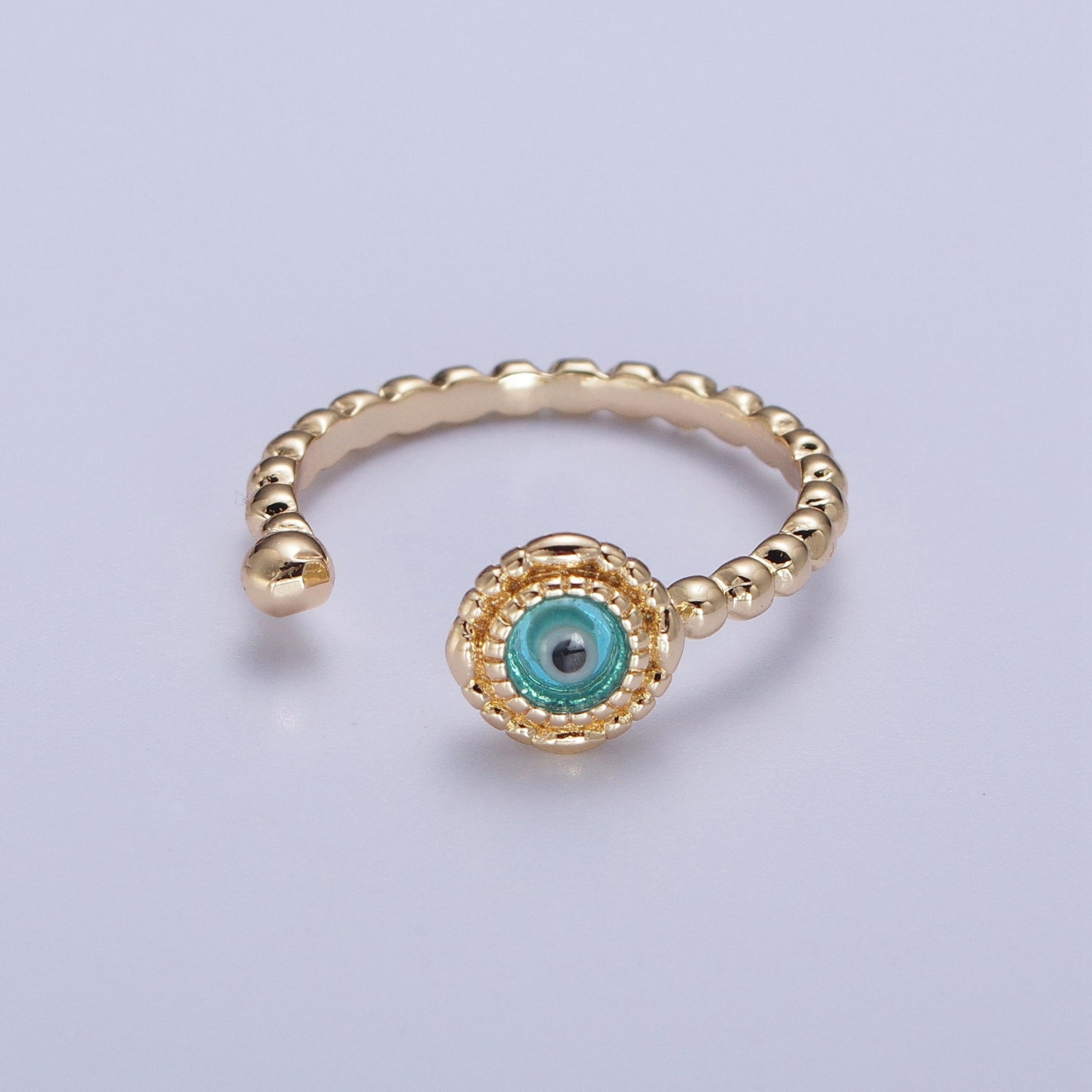 Gold Beaded Evil Eye Green Red Teal Blue Resin Adjustable Ring Protection Jewelry | X565-X568 - DLUXCA