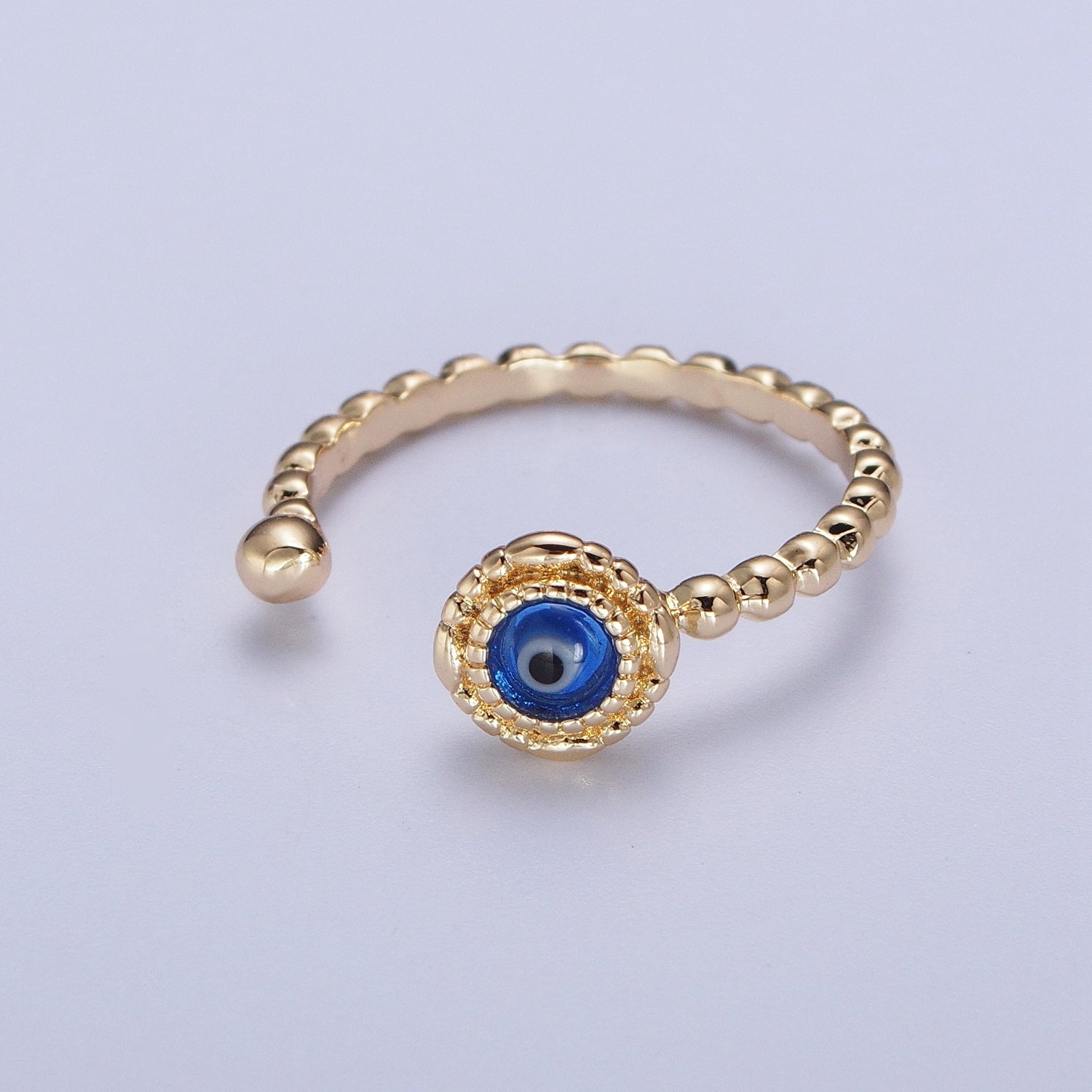 Gold Beaded Evil Eye Green Red Teal Blue Resin Adjustable Ring Protection Jewelry | X565-X568 - DLUXCA