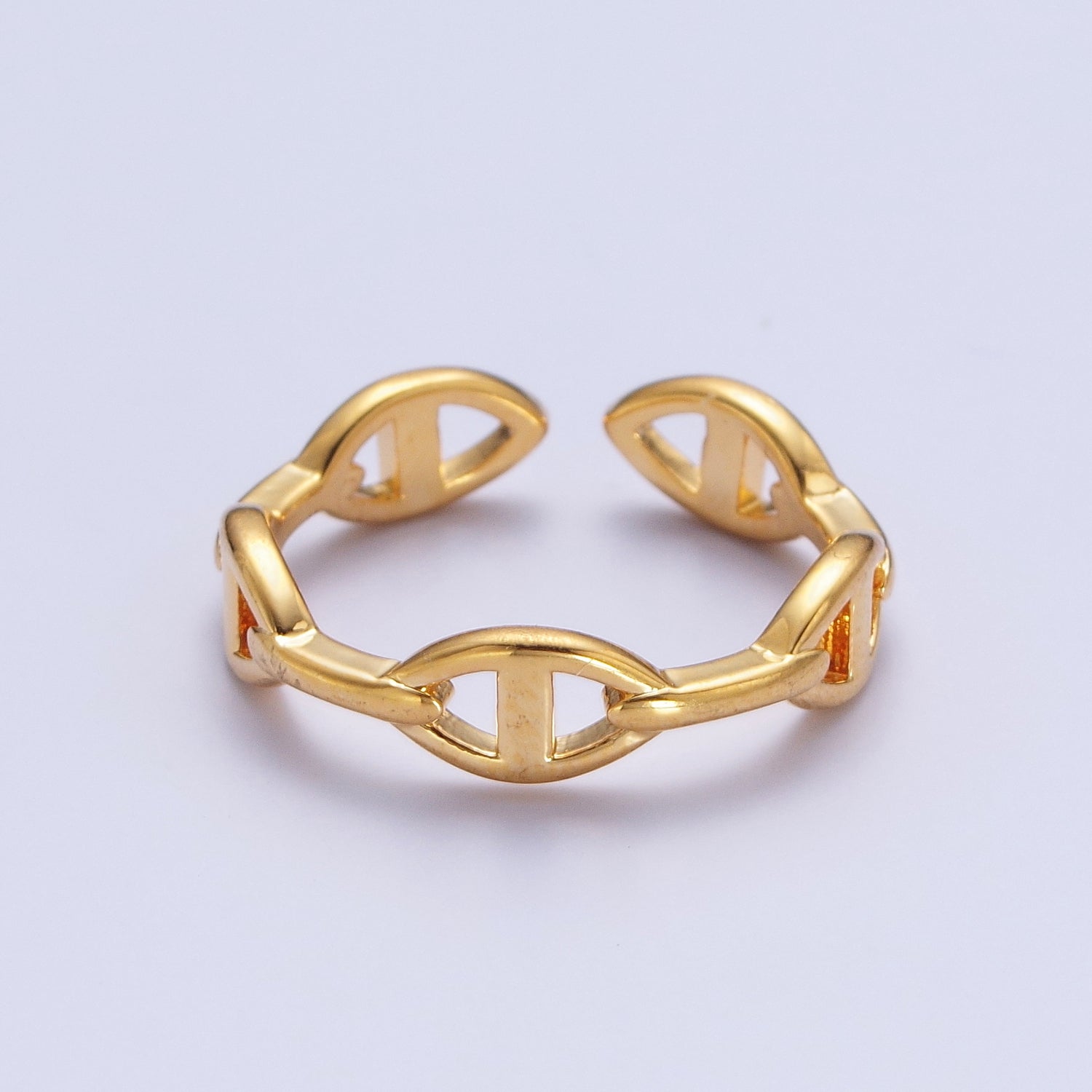 24K Gold Filled Anchor Mariner Chain Link Adjustable Gold Ring | X574 - DLUXCA