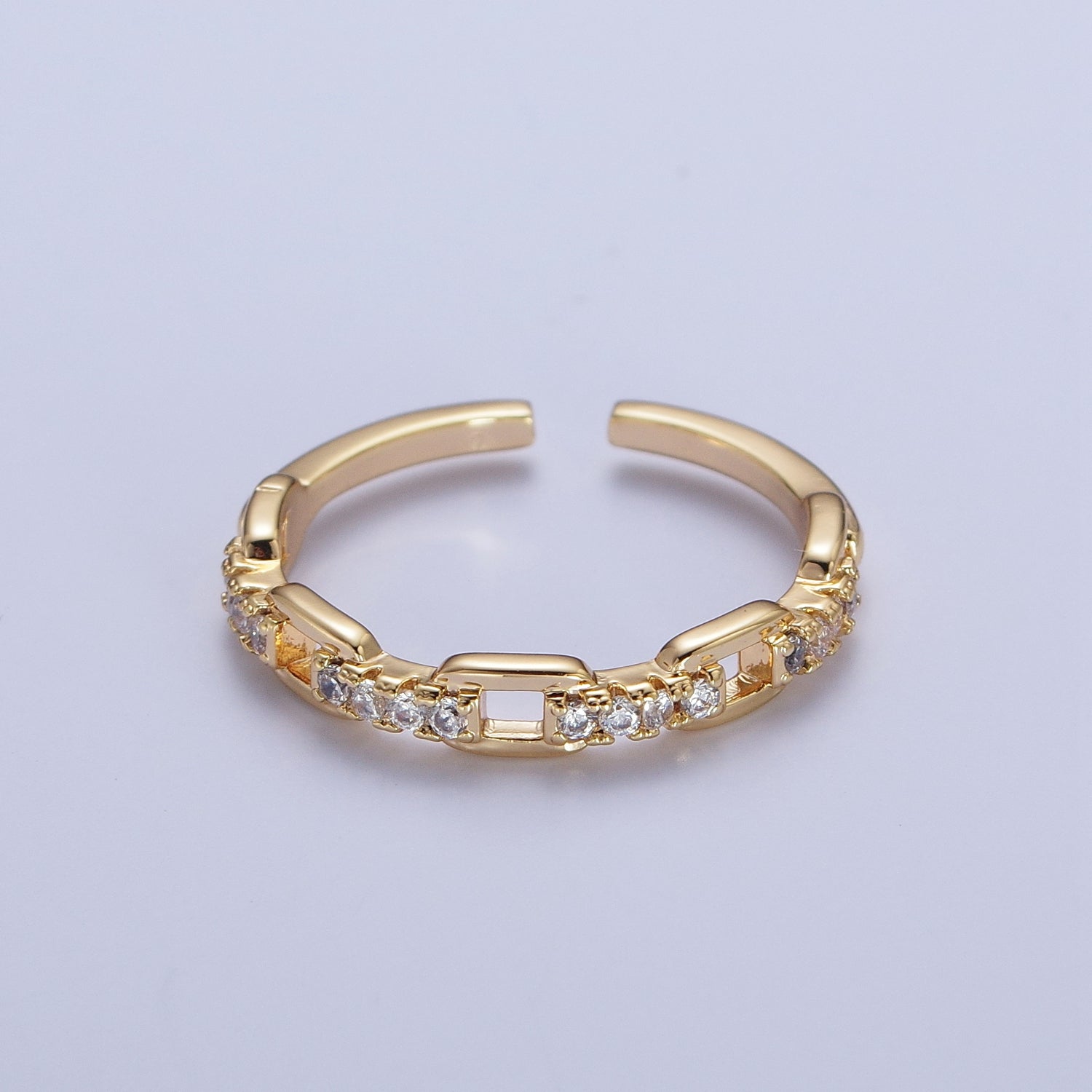 24K Gold Filled Micro Paved Cubic Zirconia Chain Link Adjustable Gold Ring | X579 - DLUXCA