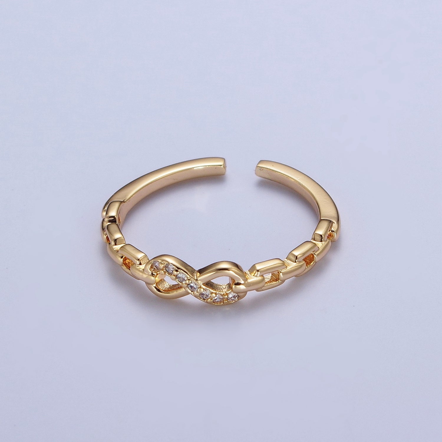 Gold Micro Paved Infinity Cable Chain Link Adjustable Stacking Ring | X587 - DLUXCA