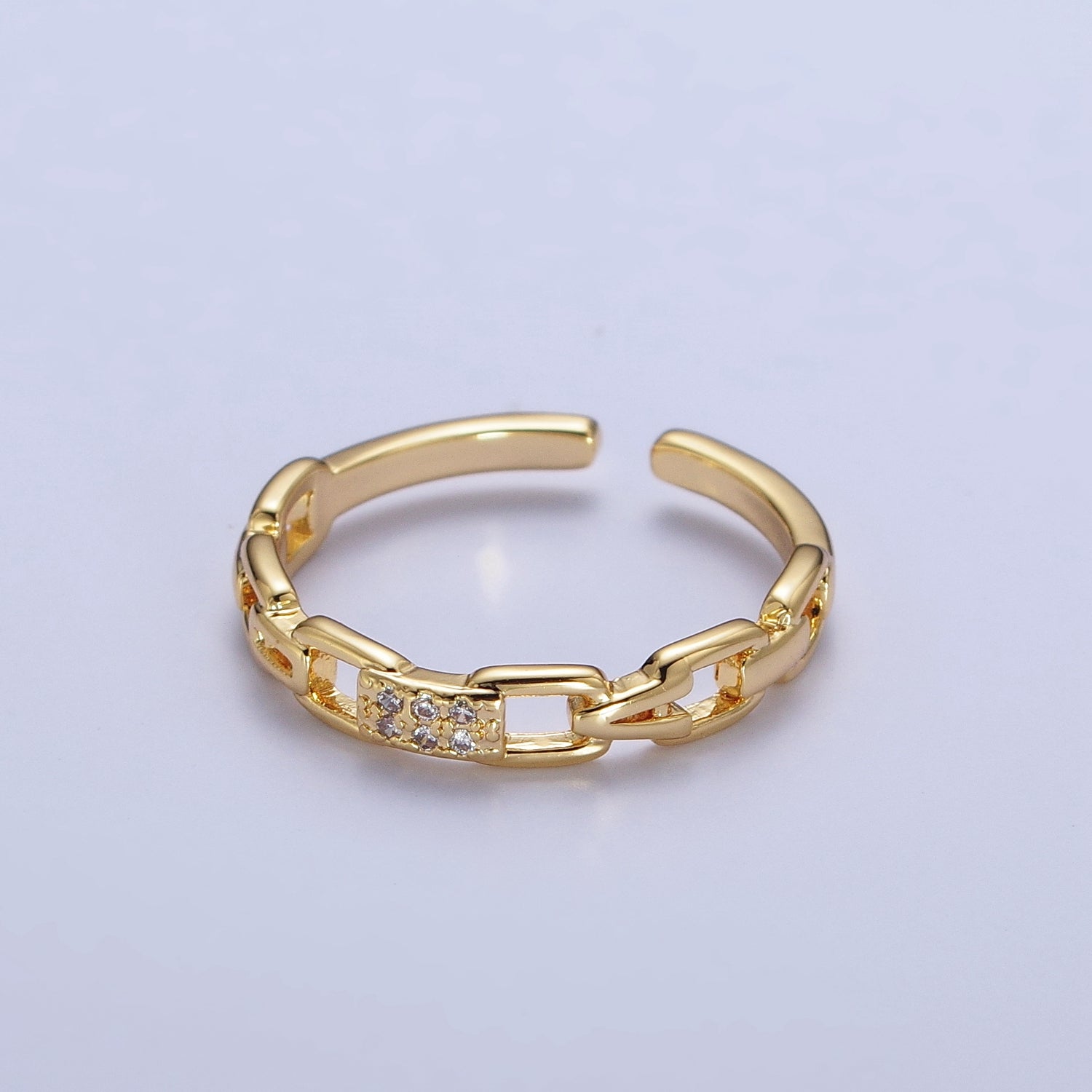 Minimalist Cable Chain Link Micro Paved Cubic Zirconia Adjustable Ring | X590 - DLUXCA