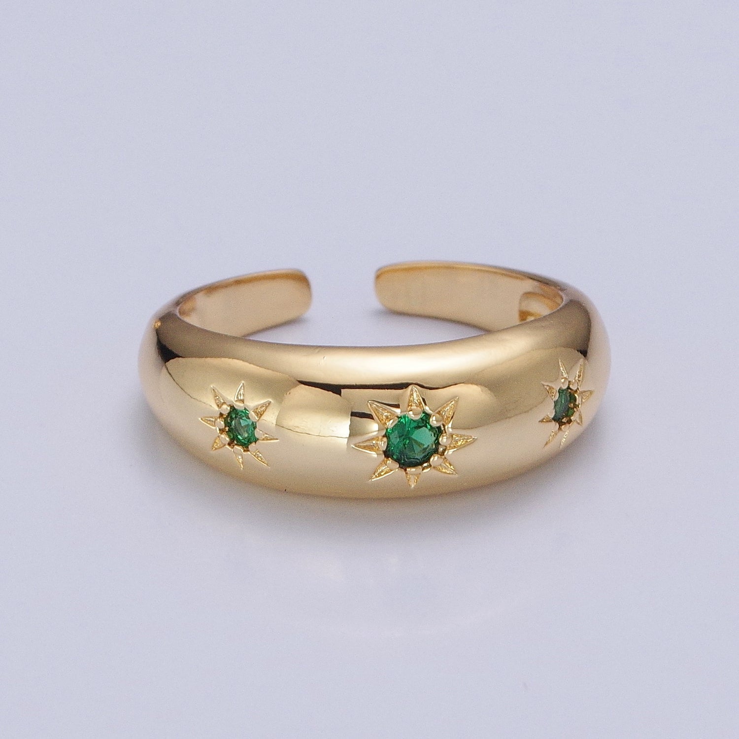 Gold Celestial Round Green Clear Cubic Zirconia Stars Adjustable Ring | X598 X599 - DLUXCA