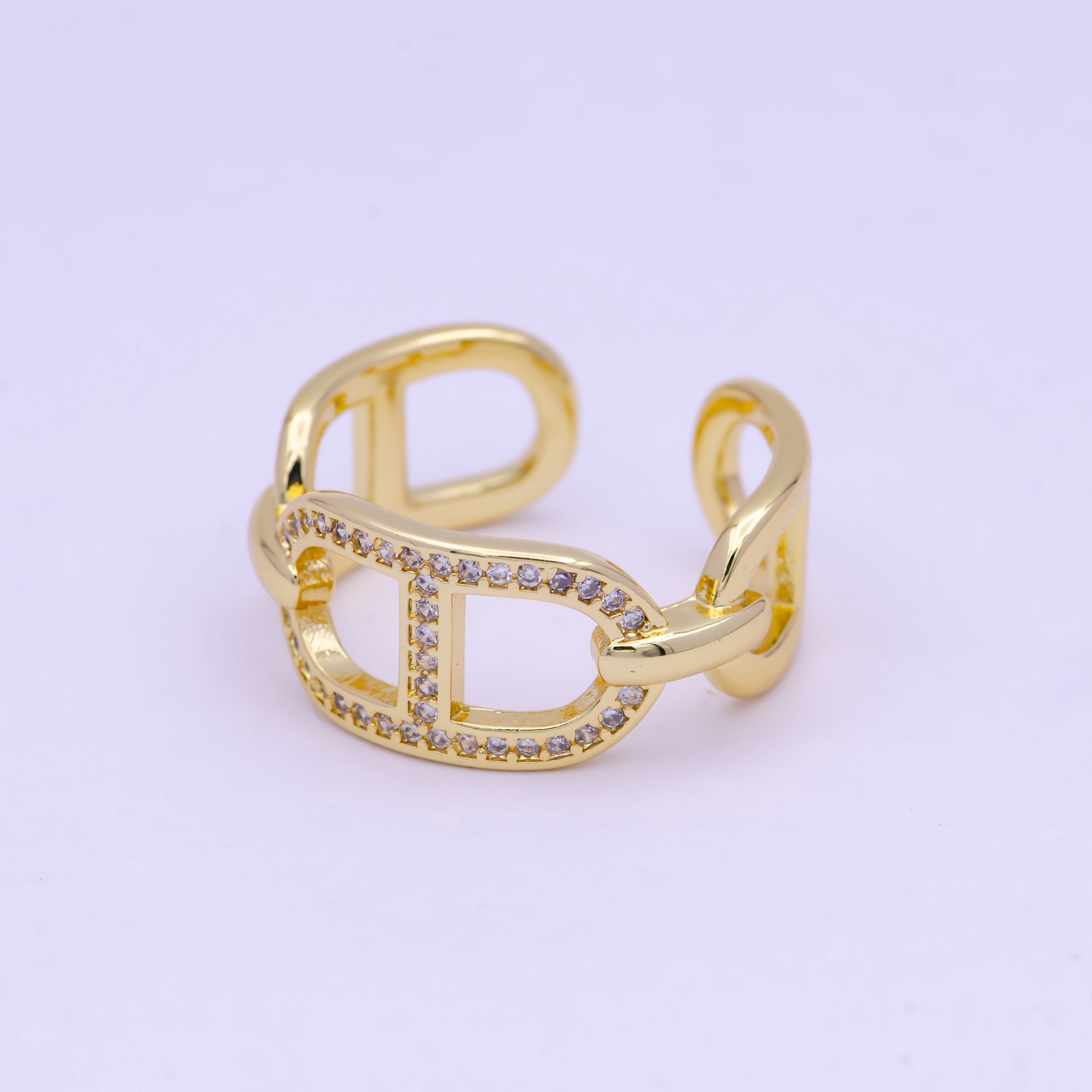 Bold Gold Mariner Ring CZ Anchor Ring Open Adjustable X-602 - DLUXCA