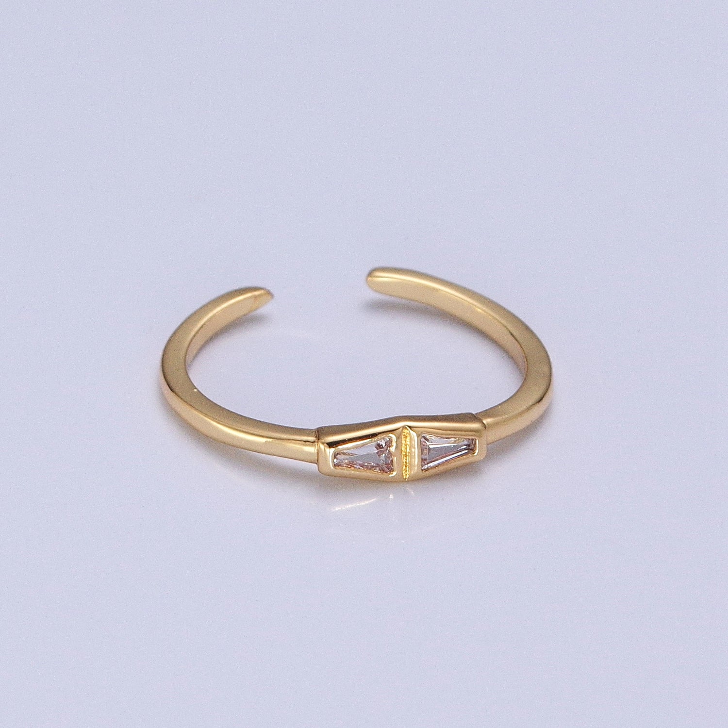 Minimalist Geometric Bar Triangle Clear Cubic Zirconia CZ Adjustable Gold Ring | X606 - DLUXCA