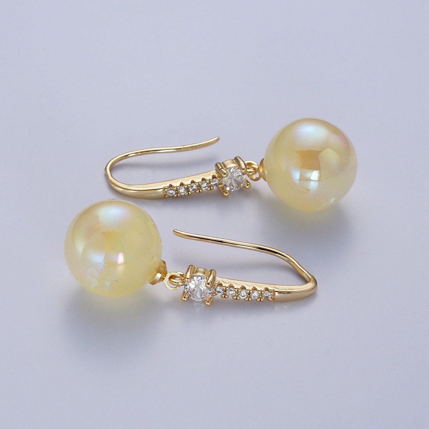 24K Gold Filled Micro Pave CZ Dangle Earrings with Round Ball Pastel AB Color Drop X819 - DLUXCA