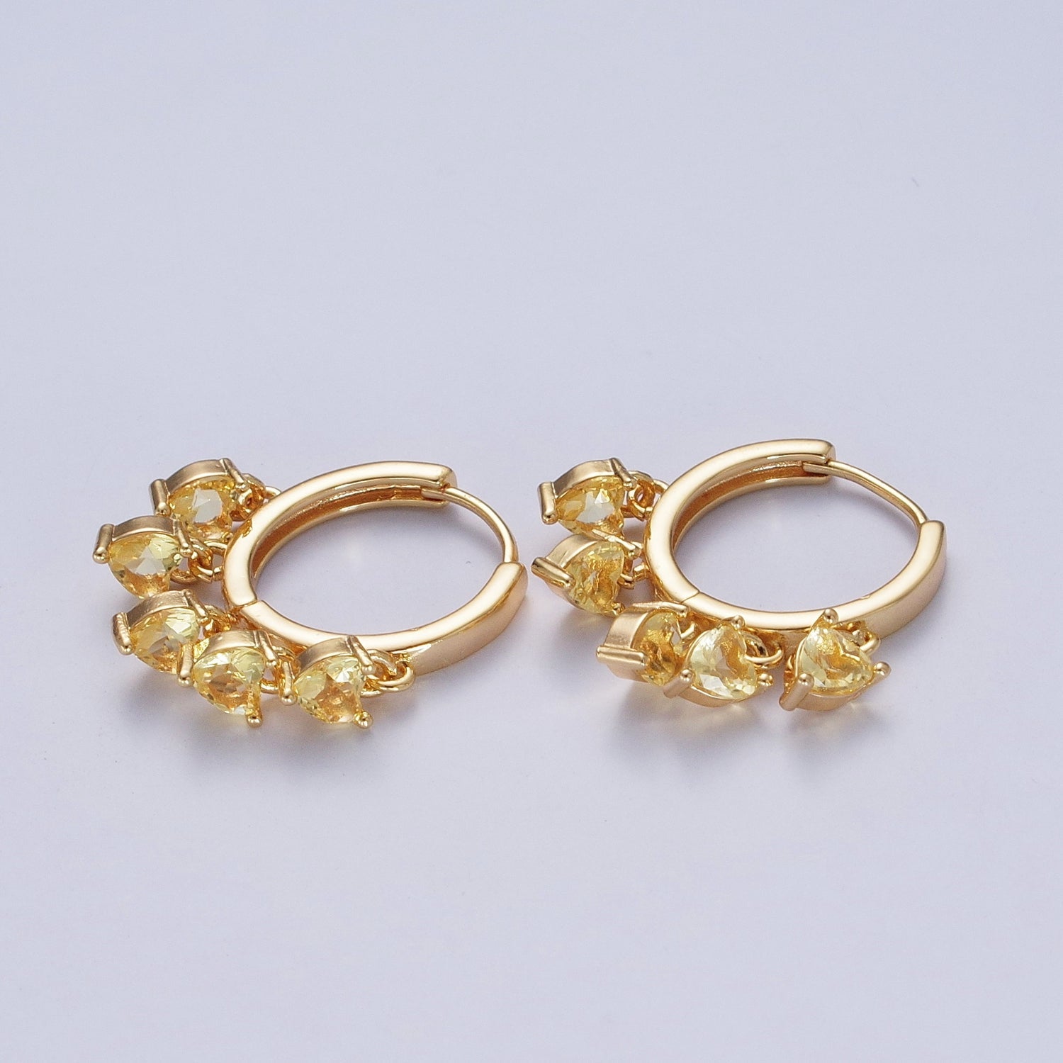 24K Gold Filled Four Heart Cubic Zirconia Charm Huggie Hoop Earrings T108-T111 X835 X836 - DLUXCA