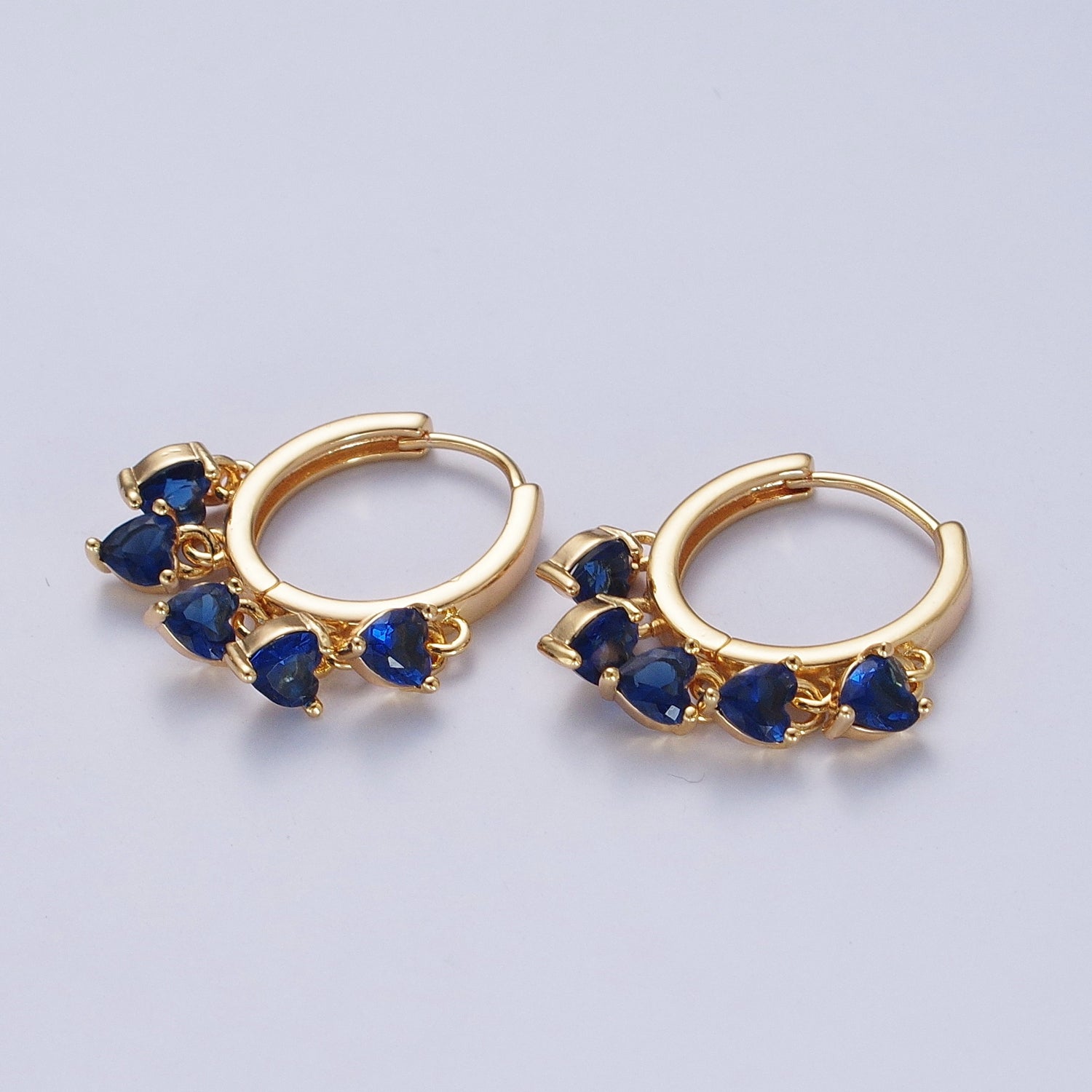 24K Gold Filled Four Heart Cubic Zirconia Charm Huggie Hoop Earrings T108-T111 X835 X836 - DLUXCA
