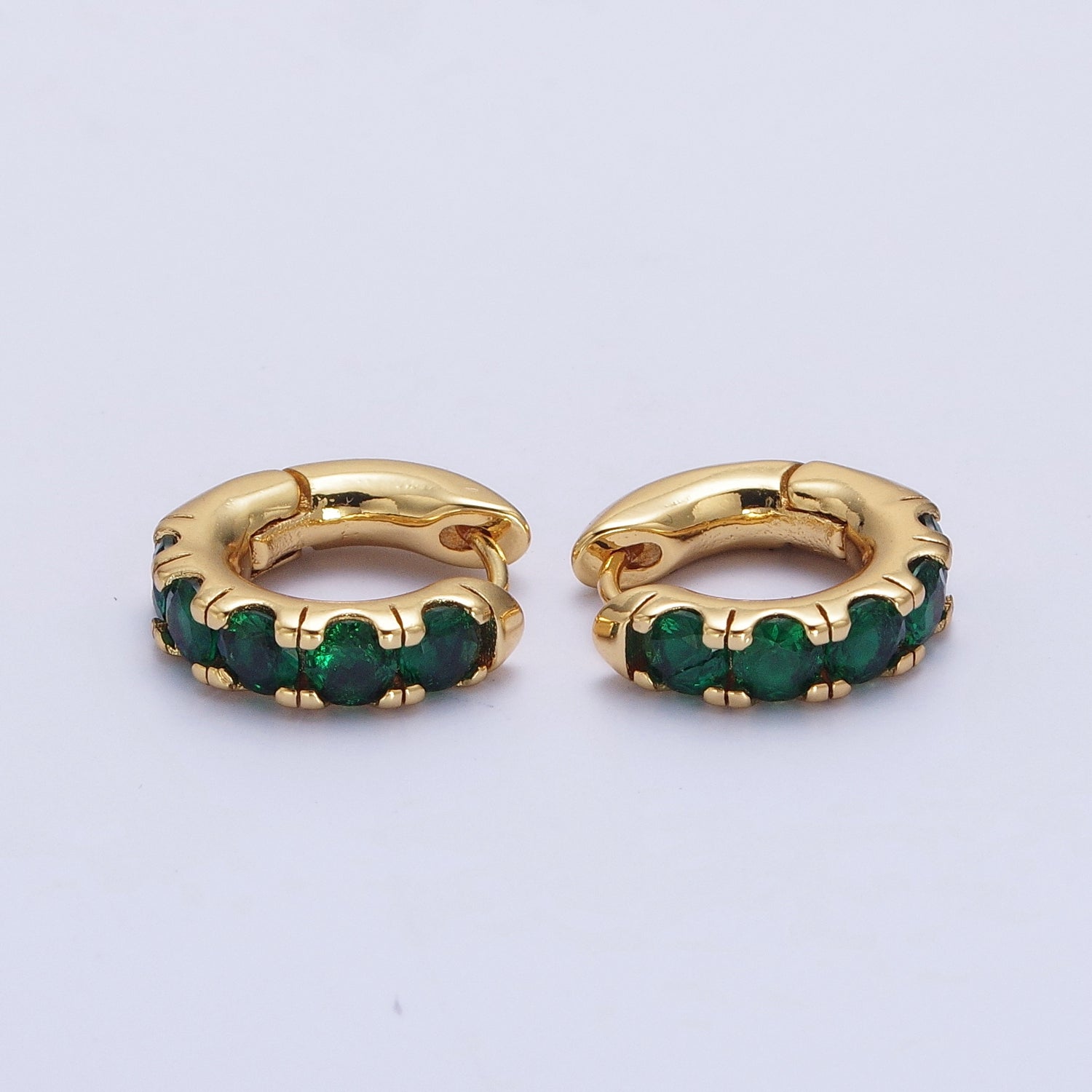 24K Gold Filled Emerald Green Micro Pave Cubic Zirconia 16.5mmx17mm Huggie Hoop Earrings | X855 - DLUXCA