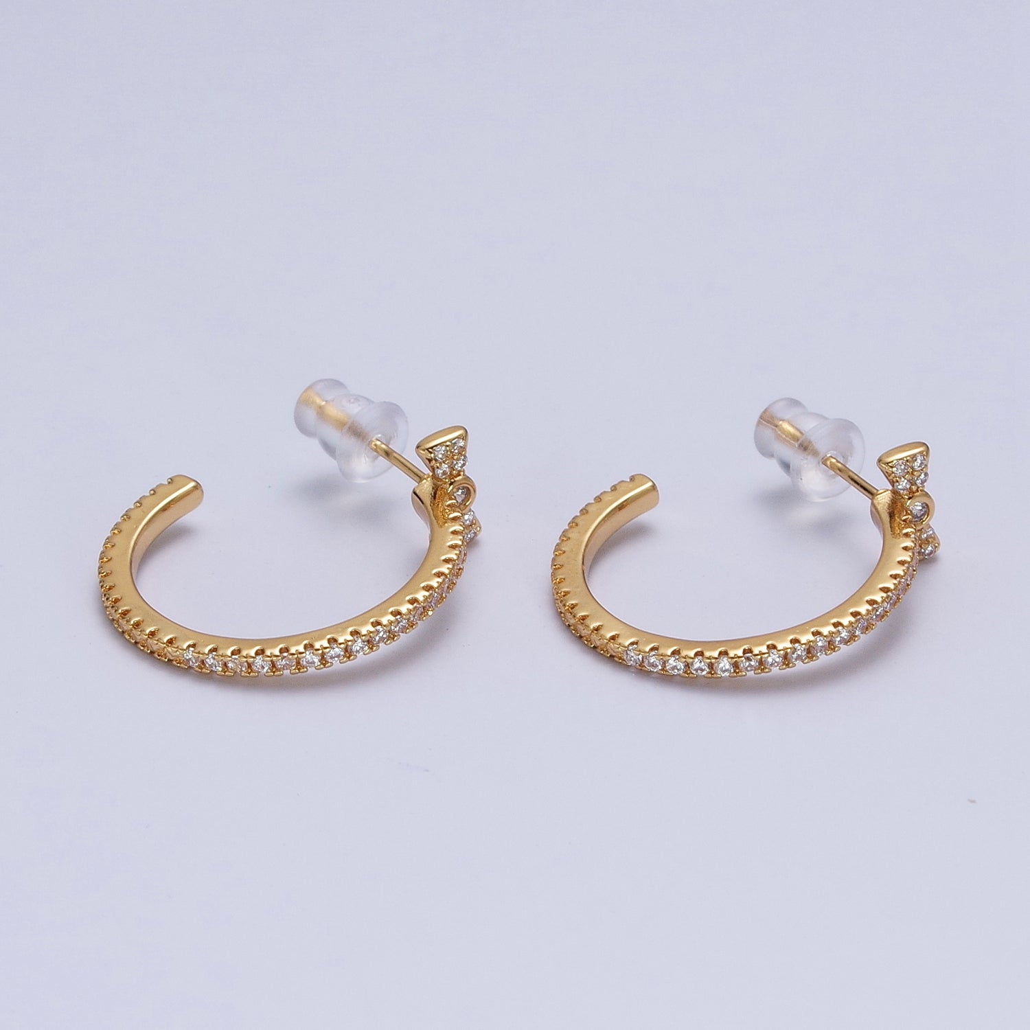 21mm Micro Pave Cubic Zirconia CZ Ribbon Round Open C Shaped Hoop Stud Earrings X-856 - DLUXCA