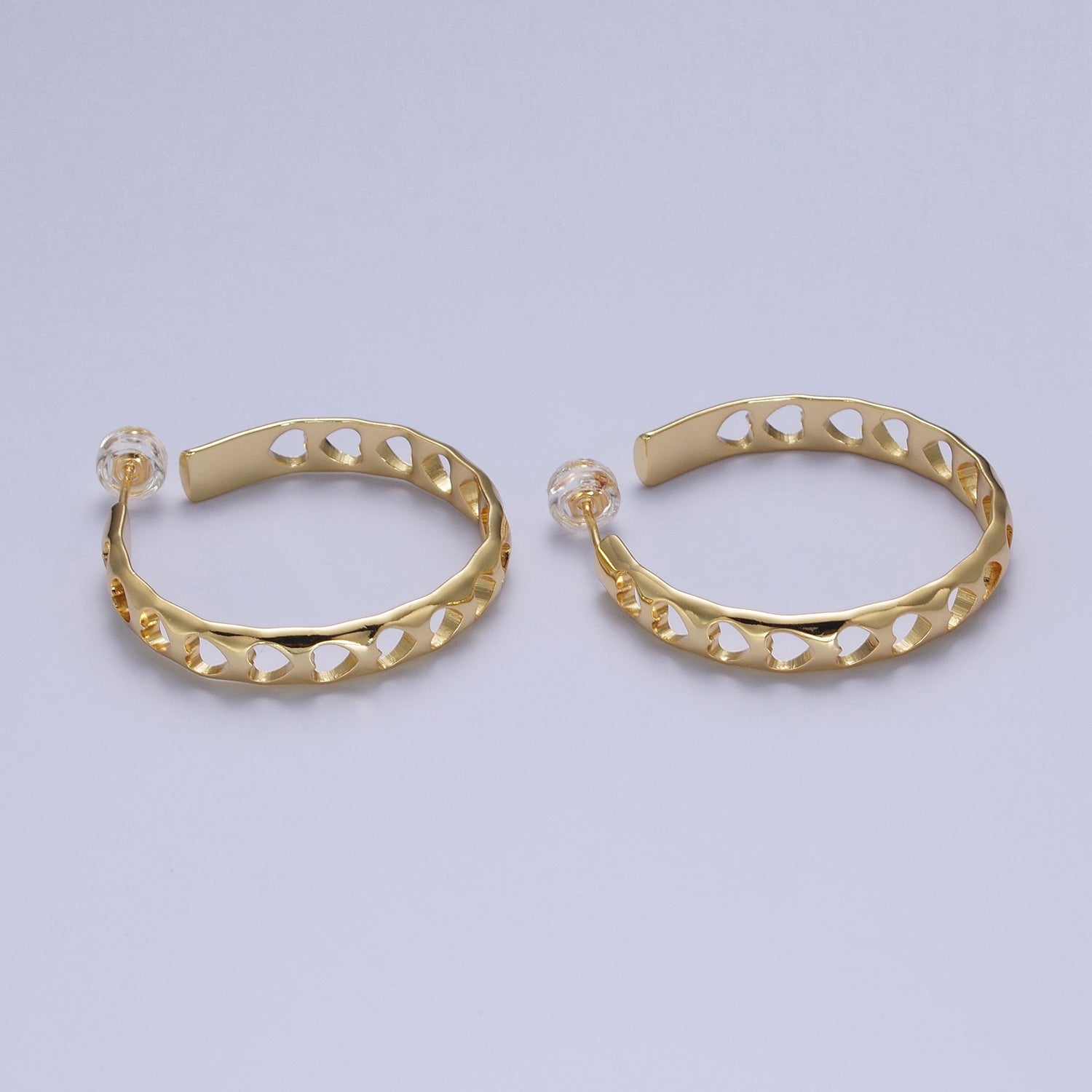 33mm Love Heart Outline Band C-Shaped Hoop Gold Stud Earrings For Valentine | X863 - DLUXCA