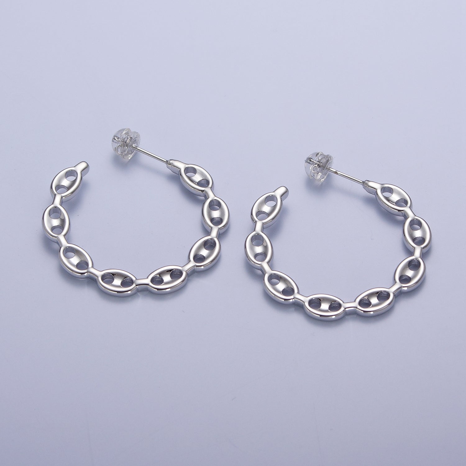 Anchor Mariner Chain Link C Shaped Hoop Stud Earrings in Gold & Silver | X878 X879 - DLUXCA