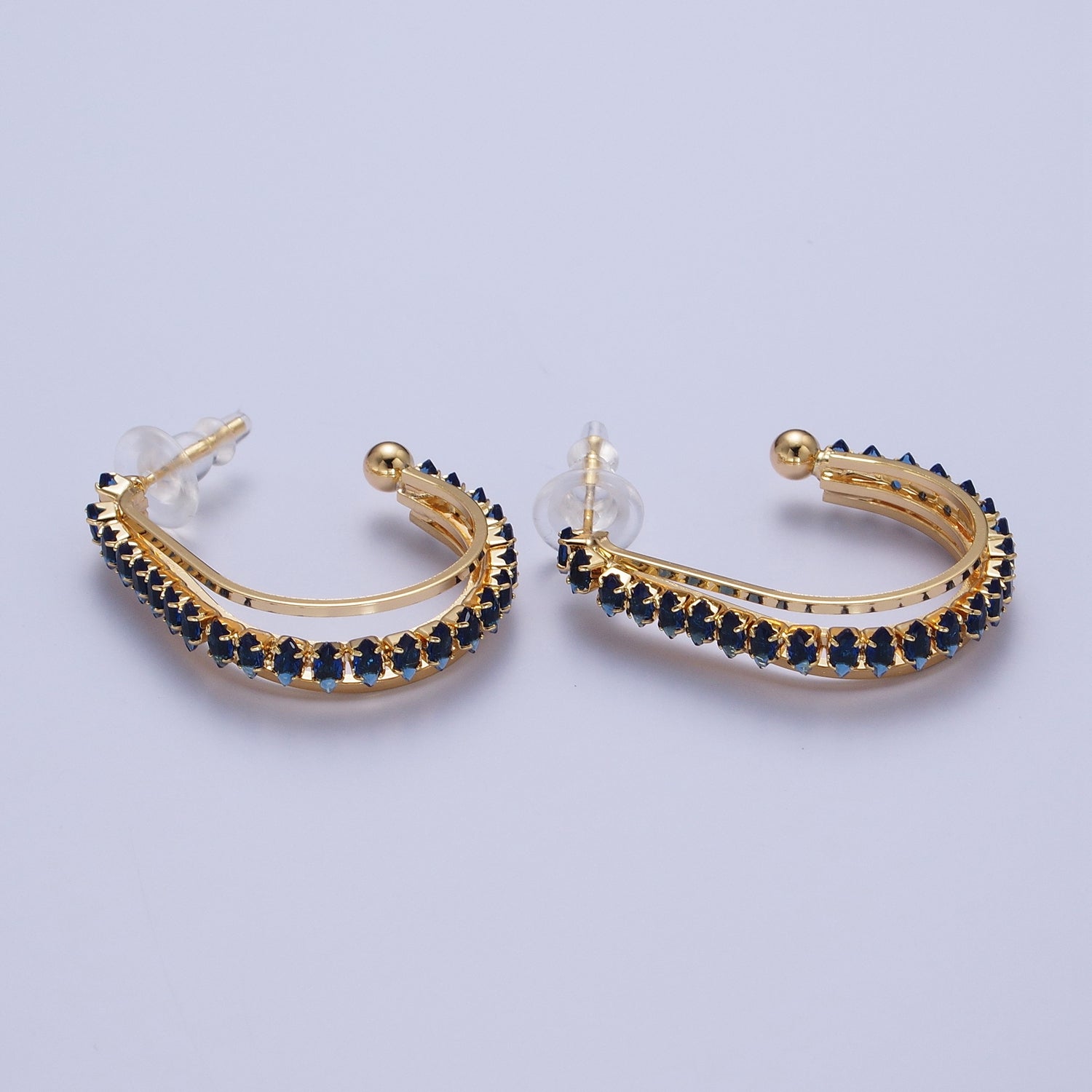 24K Gold Filled Marquise Cubic Zirconia Multiple Band J-Hoop Stud Earrings | X841 X884-X890 - DLUXCA
