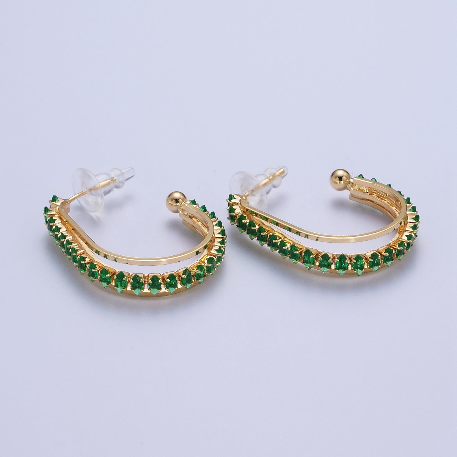 24K Gold Filled Marquise Cubic Zirconia Multiple Band J-Hoop Stud Earrings | X841 X884-X890 - DLUXCA