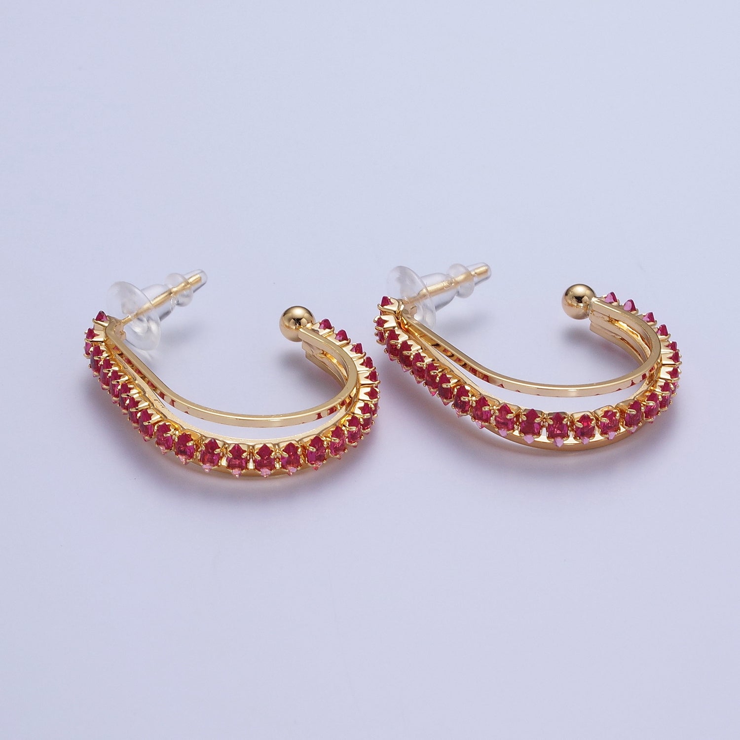 24K Gold Filled Marquise Cubic Zirconia Multiple Band J-Hoop Stud Earrings | X841 X884-X890 - DLUXCA